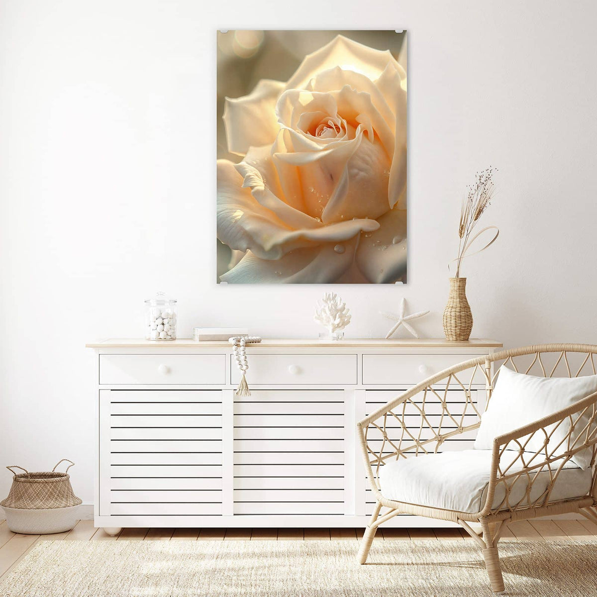 Aufhängung liegt bei – Motiv später wechselbar – Wandbild - Rose mit Wassertropfen - Hochformat