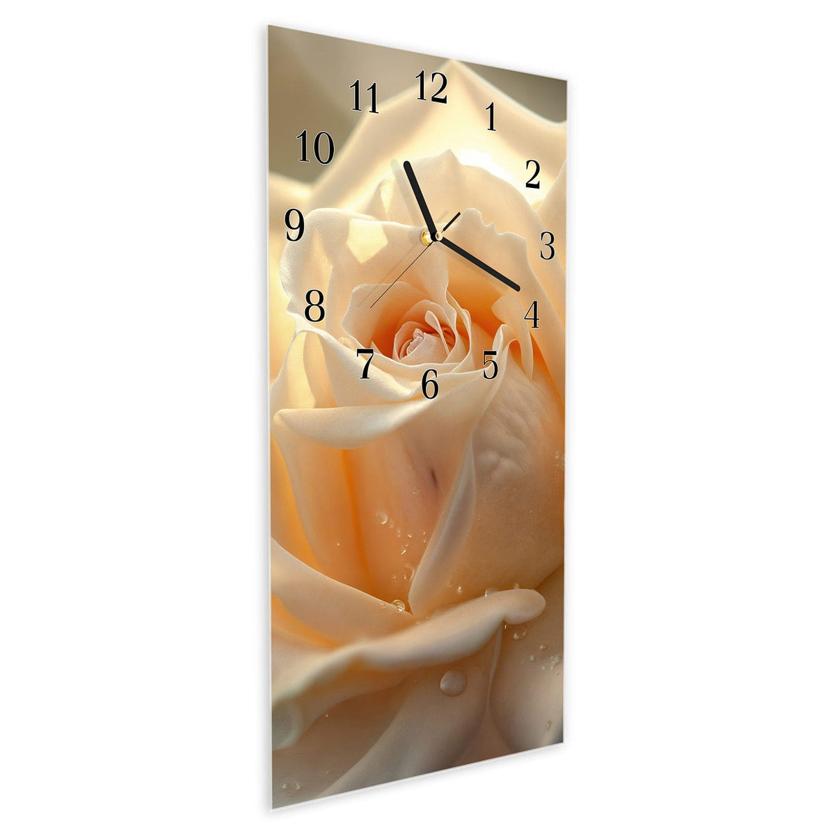 Vormontiert – mit Schwebeeffekt – Wanduhr Elegante Rose aus Glas – Hochformat 30 × 60 cm