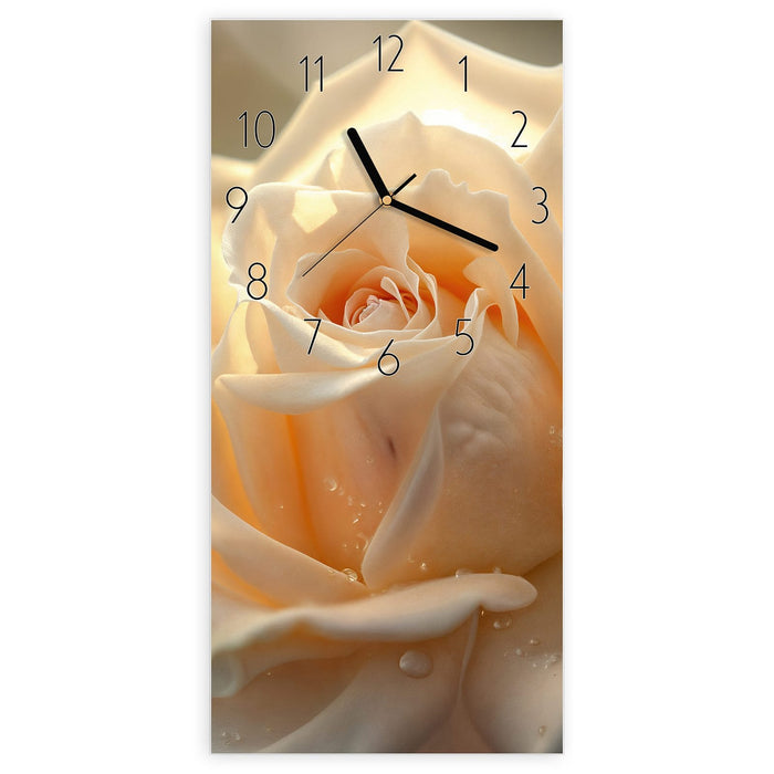Wanduhr Elegante Rose aus Glas – Hochformat 30 × 60 cm mit Ziffernblatt Elegant