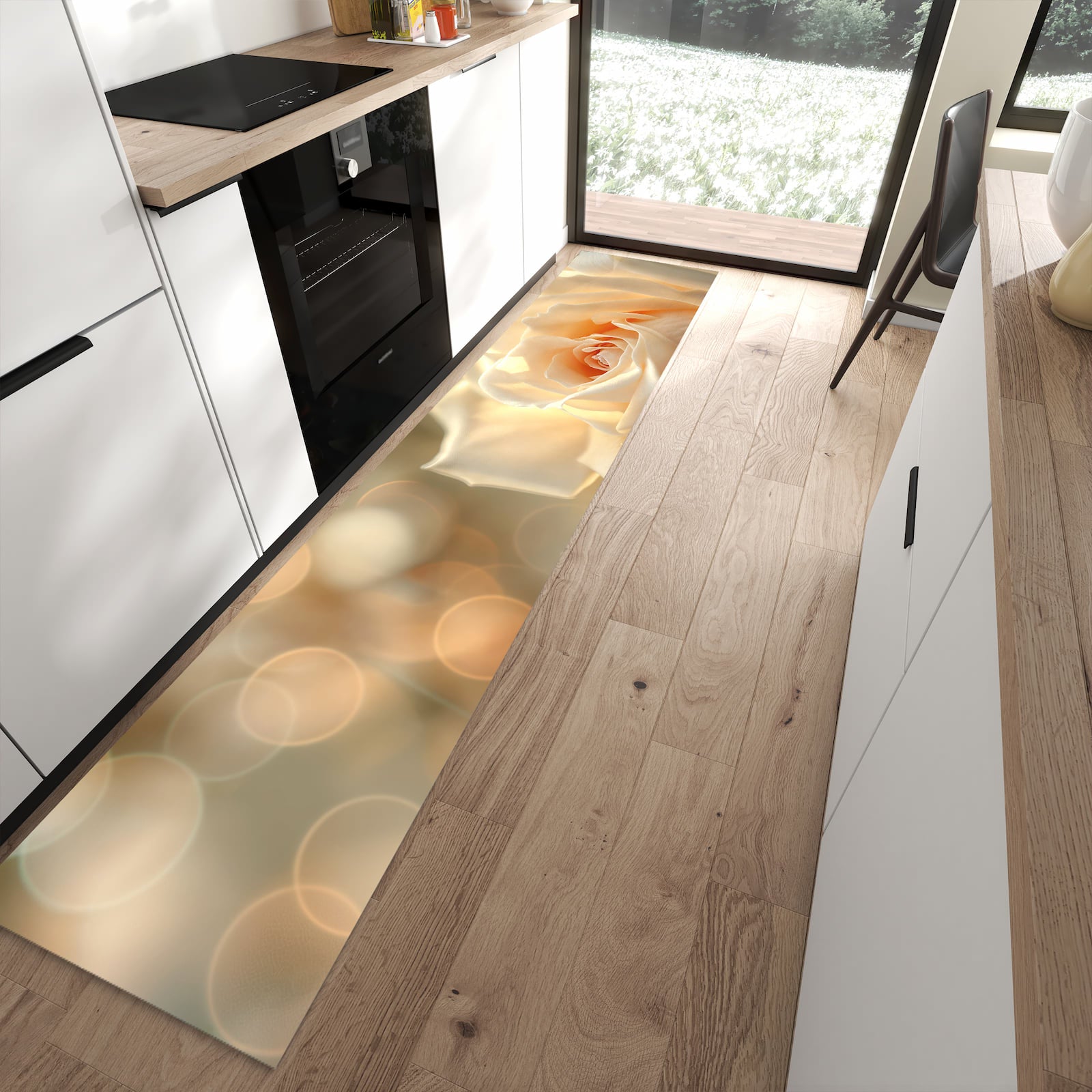 Küchenteppich mit Motiv Elegante Rose für angenehme Haptik in moderner Küche