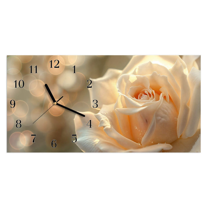 Wanduhr Elegante Rose aus Glas – Querformat 60 × 30 cm mit Ziffernblatt Klassisch