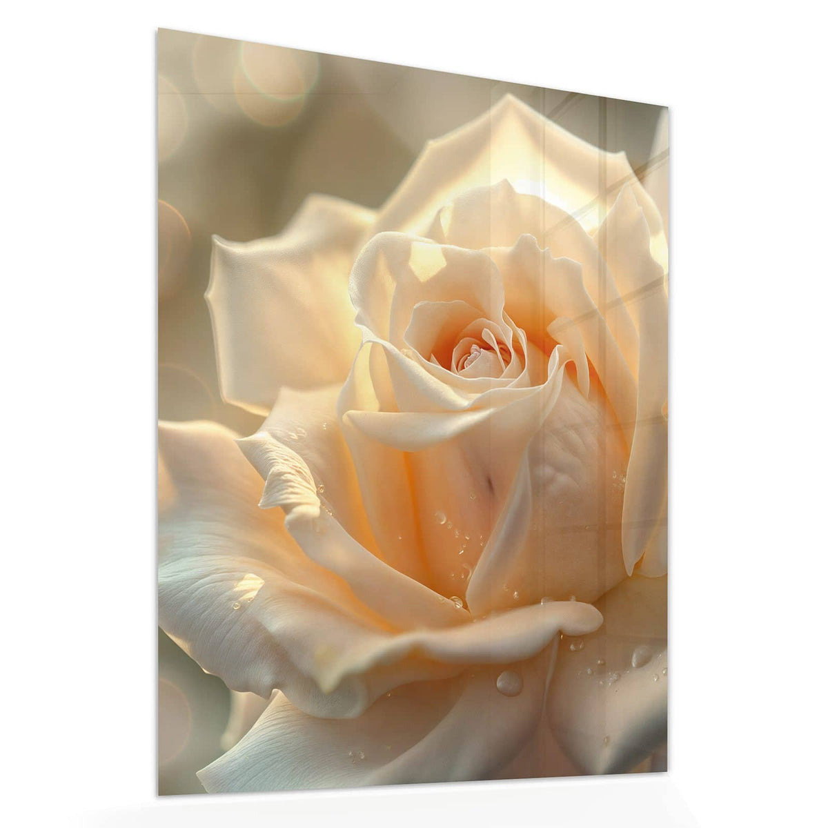Echtglas, 4 mm – kein Acryl, keine Folie – Wandbild - Rose mit Wassertropfen - Hochformat