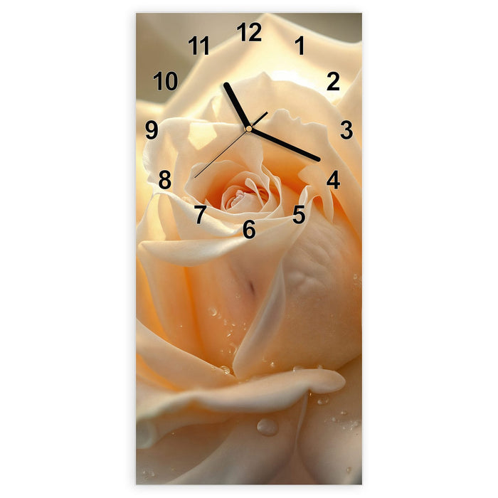 Wanduhr Elegante Rose aus Glas – Hochformat 30 × 60 cm mit Ziffernblatt Modern