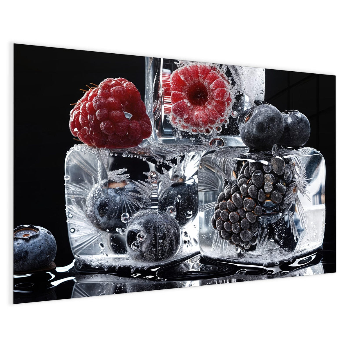 4 mm Glas statt lackiertem Blech – Magnettafel - Beeren auf Schwarz