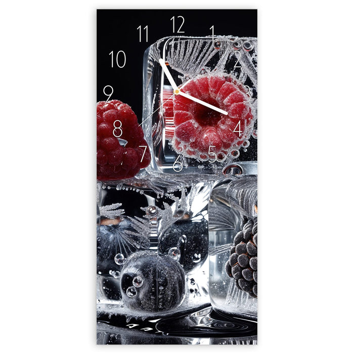 Wanduhr Gefrorene Früchte aus Glas – Hochformat 30 × 60 cm mit Ziffernblatt Elegant