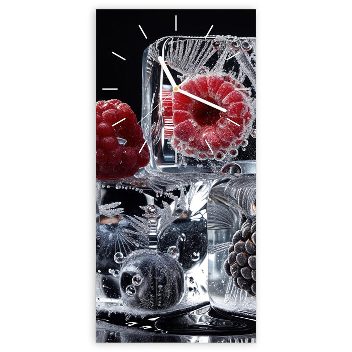 Wanduhr Gefrorene Früchte aus Glas – Hochformat 30 × 60 cm mit Ziffernblatt Linie