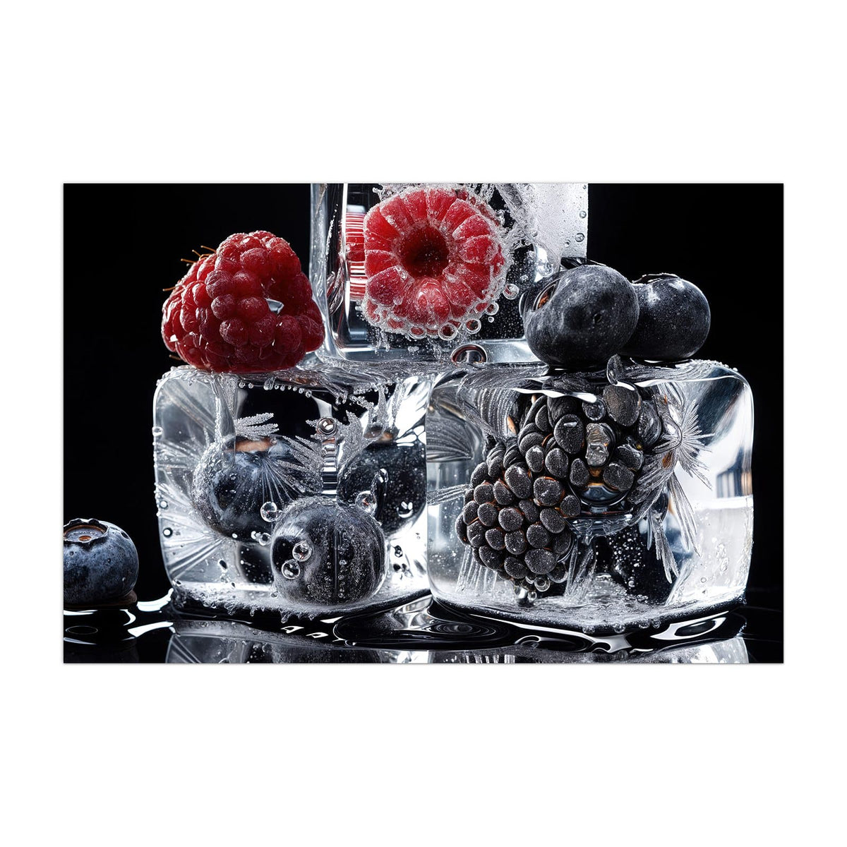 Küchenrückwand aus Glas Beeren auf Schwarz im Hochformat, Motiv bildfüllend von vorn