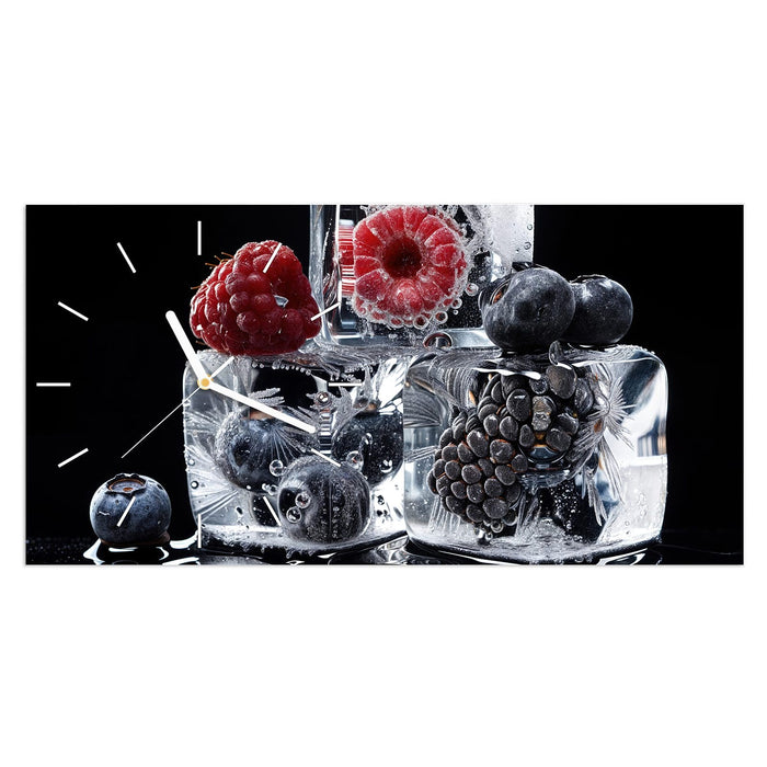 Wanduhr Gefrorene Früchte aus Glas – Querformat 60 × 30 cm mit Ziffernblatt Linie