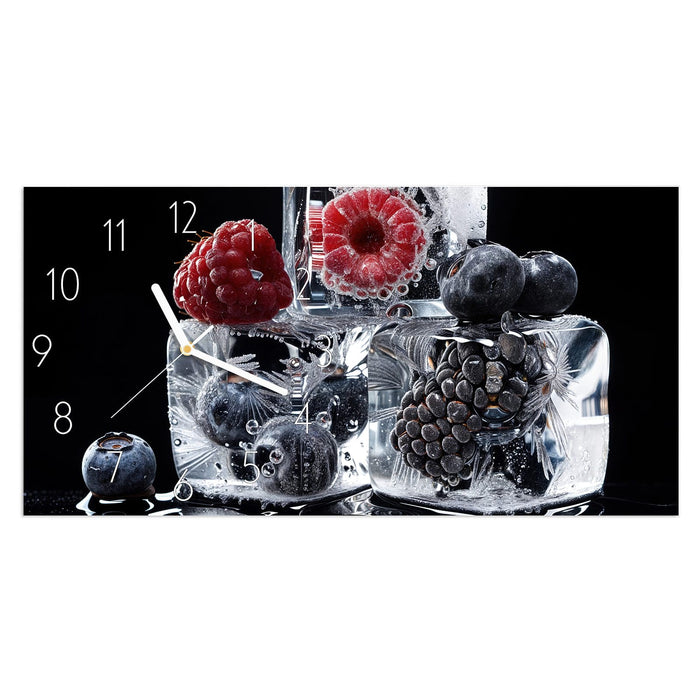 Wanduhr Gefrorene Früchte aus Glas – Querformat 60 × 30 cm mit Ziffernblatt Elegant