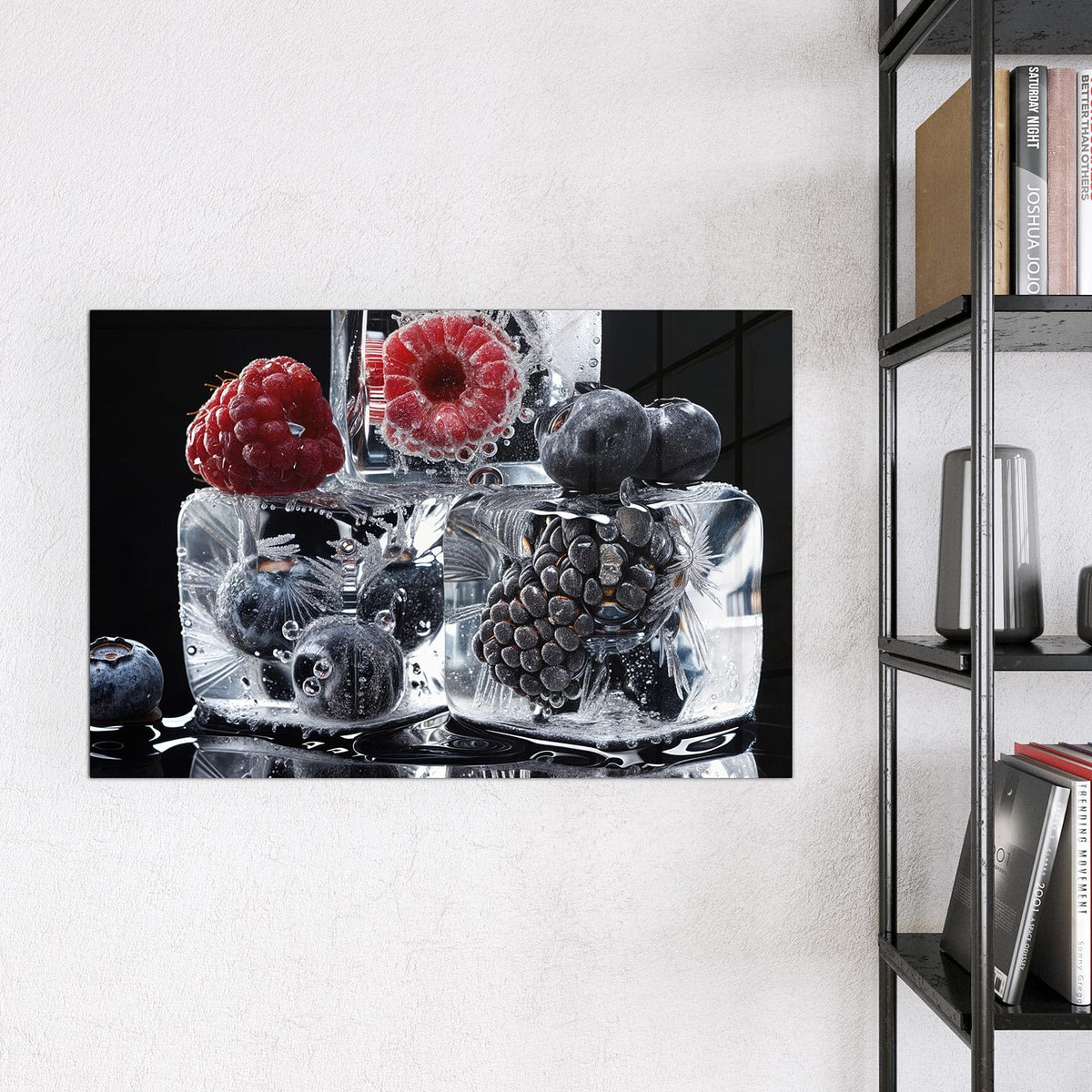 Magnettafel - Beeren auf Schwarz – Beeren in Eiswürfeln auf Schwarz