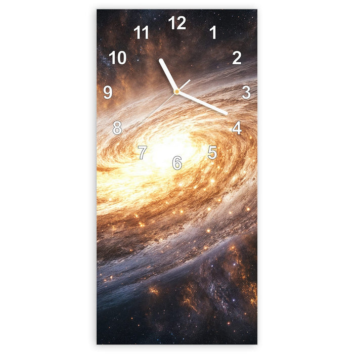 Wanduhr Galaxie Nachthimmel aus Glas – Hochformat 30 × 60 cm mit Ziffernblatt Modern