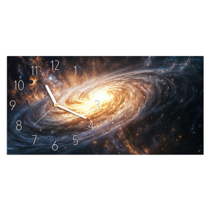 Wanduhr Galaxie Nachthimmel aus Glas – Querformat 60 × 30 cm mit Ziffernblatt Elegant