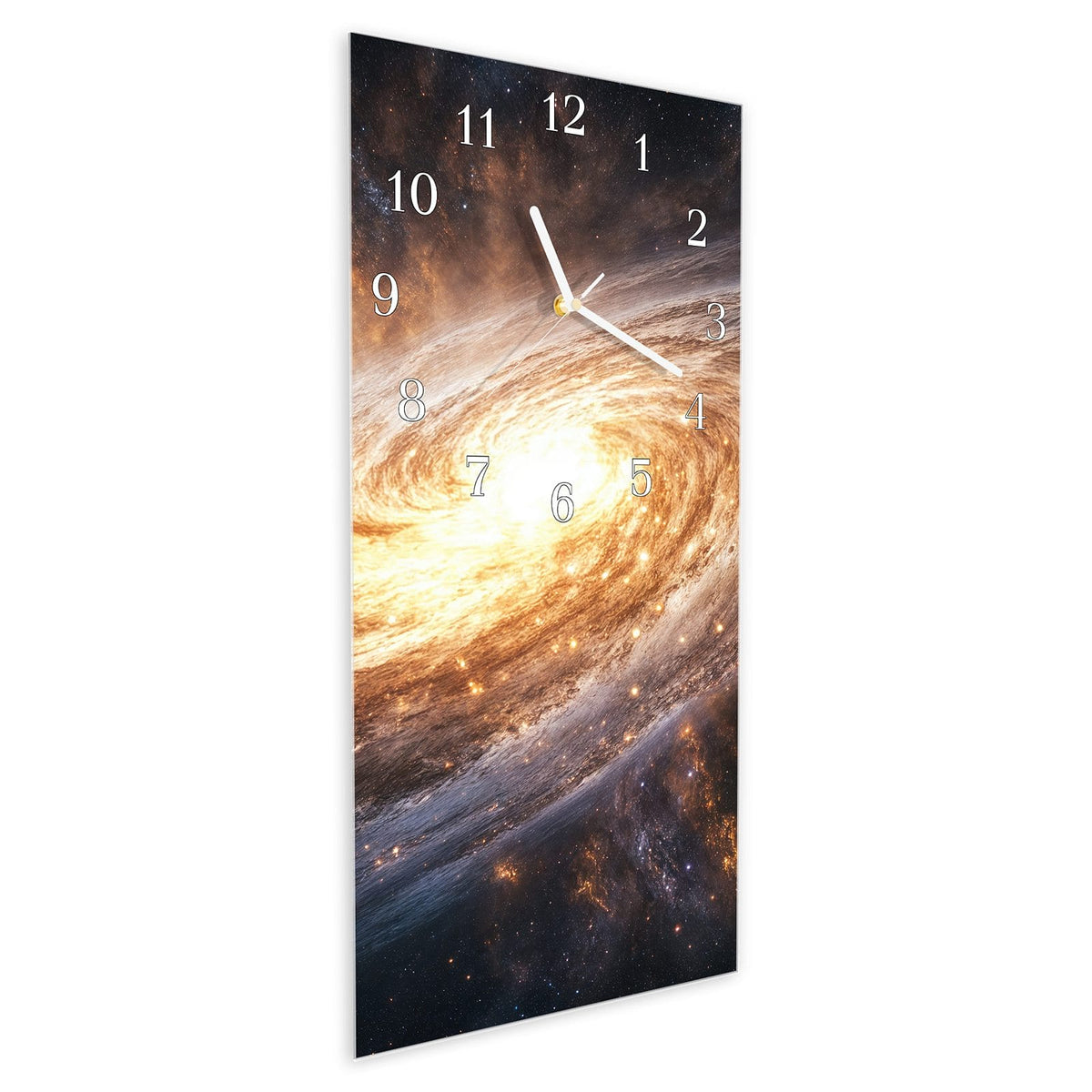 Vormontiert – mit Schwebeeffekt – Wanduhr Galaxie Nachthimmel aus Glas – Hochformat 30 × 60 cm