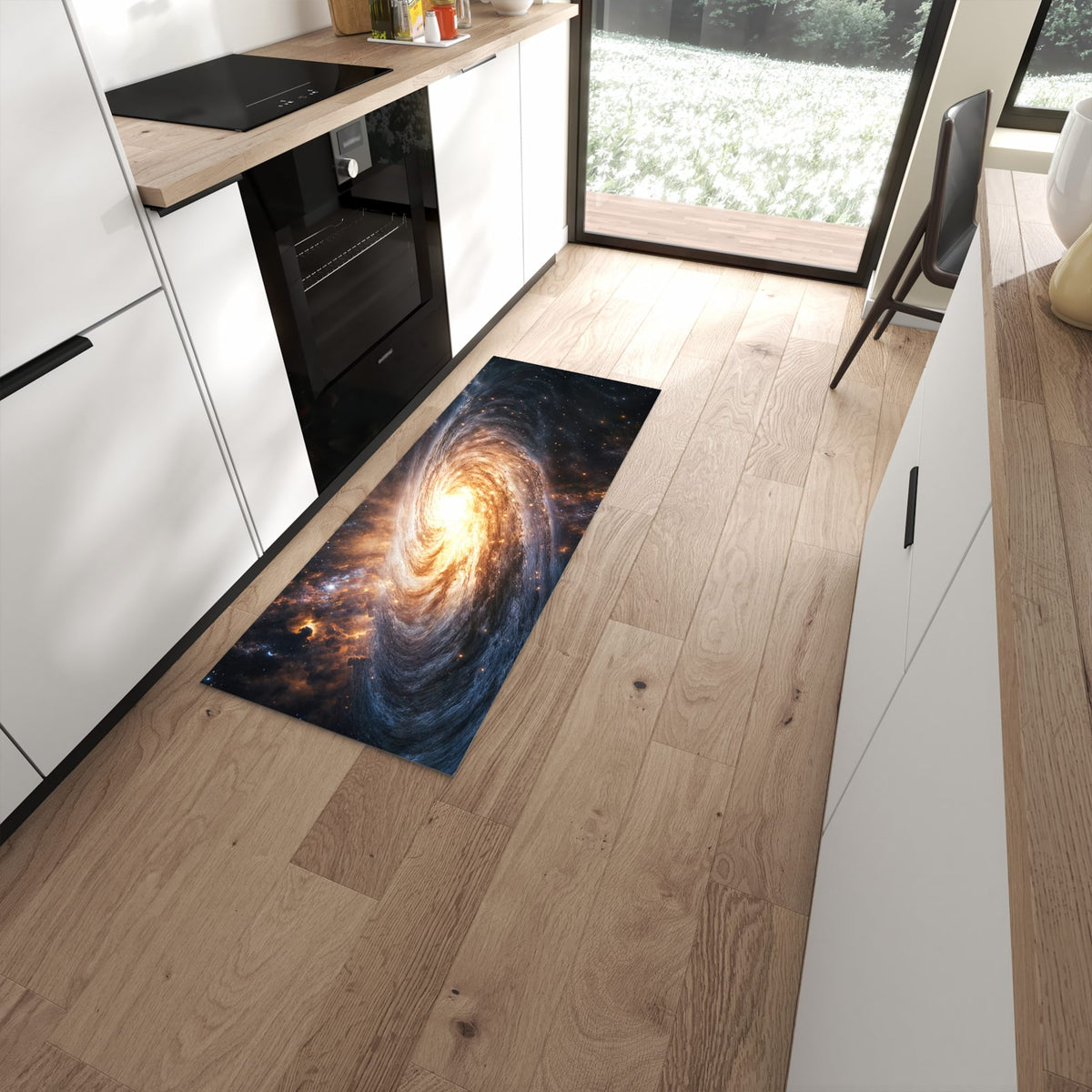 Rutschfester Küchenläufer mit Motiv Galaxie Nachthimmel in moderner Küche #grösse_60 x 150 cm