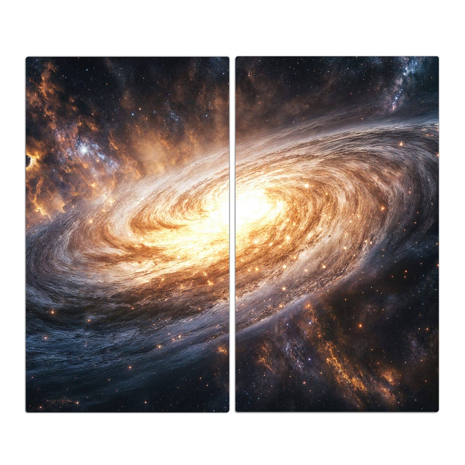 2-teilige Herdabdeckung für Induktionsfeld mit Galaxie Nachthimmel-Motiv in der Frontansicht #grösse_2-Teilig (60x52cm)