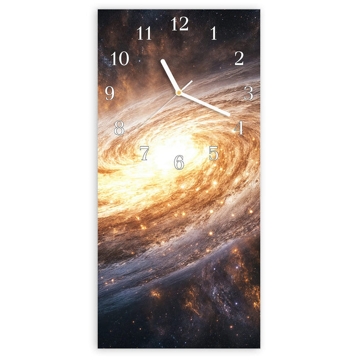 Wanduhr Galaxie Nachthimmel aus Glas – Hochformat 30 × 60 cm mit Ziffernblatt Klassisch