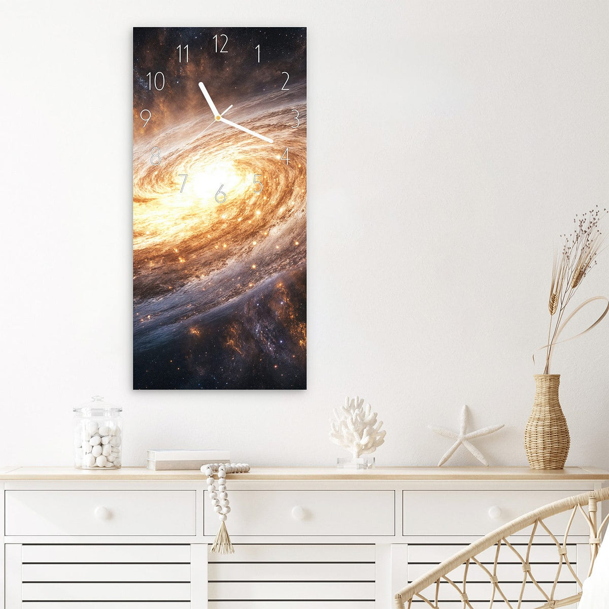 Wanduhr Galaxie Nachthimmel aus Glas – Funkelnde Sterne im tiefen Blau
