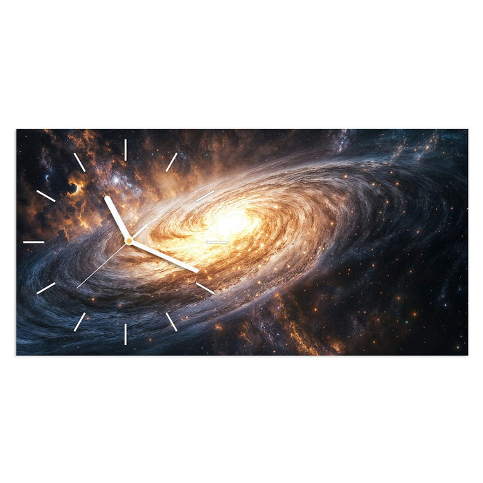 Wanduhr Galaxie Nachthimmel aus Glas – Querformat 60 × 30 cm mit Ziffernblatt Linie