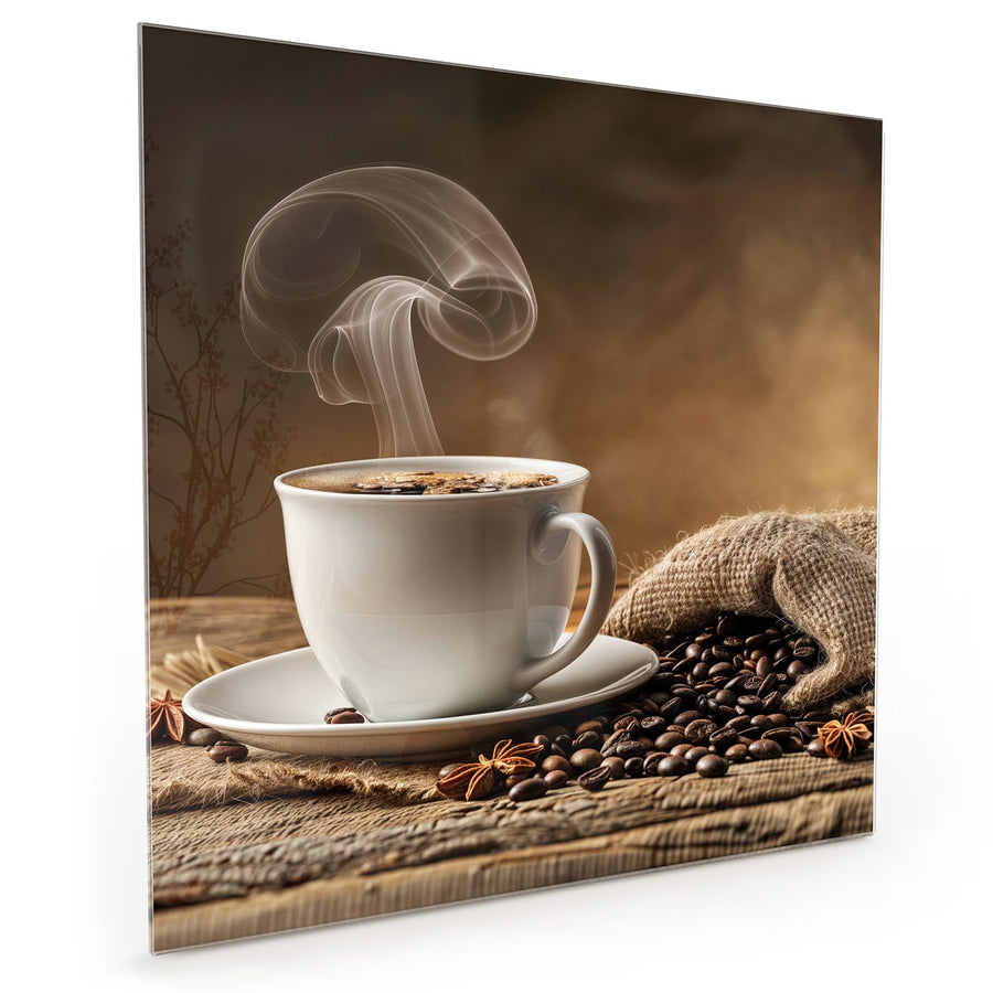 Maße Küchenrückwand Dampfende Kaffeetasse aus Glas