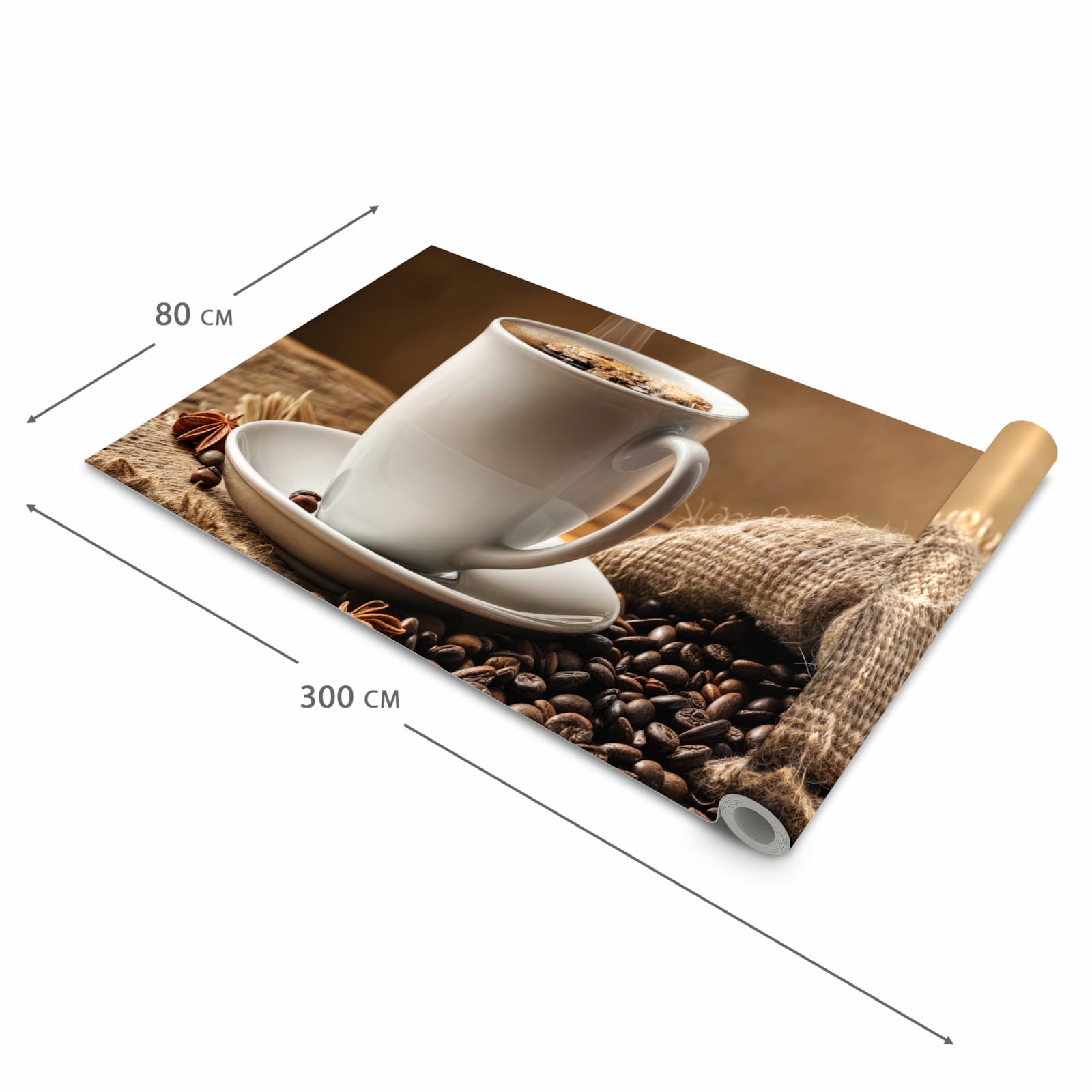 Fleckenresistenter rutschfester Küchenläufer mit Motiv Sanfte Kaffeegenuss in der Größe 90x180 cm