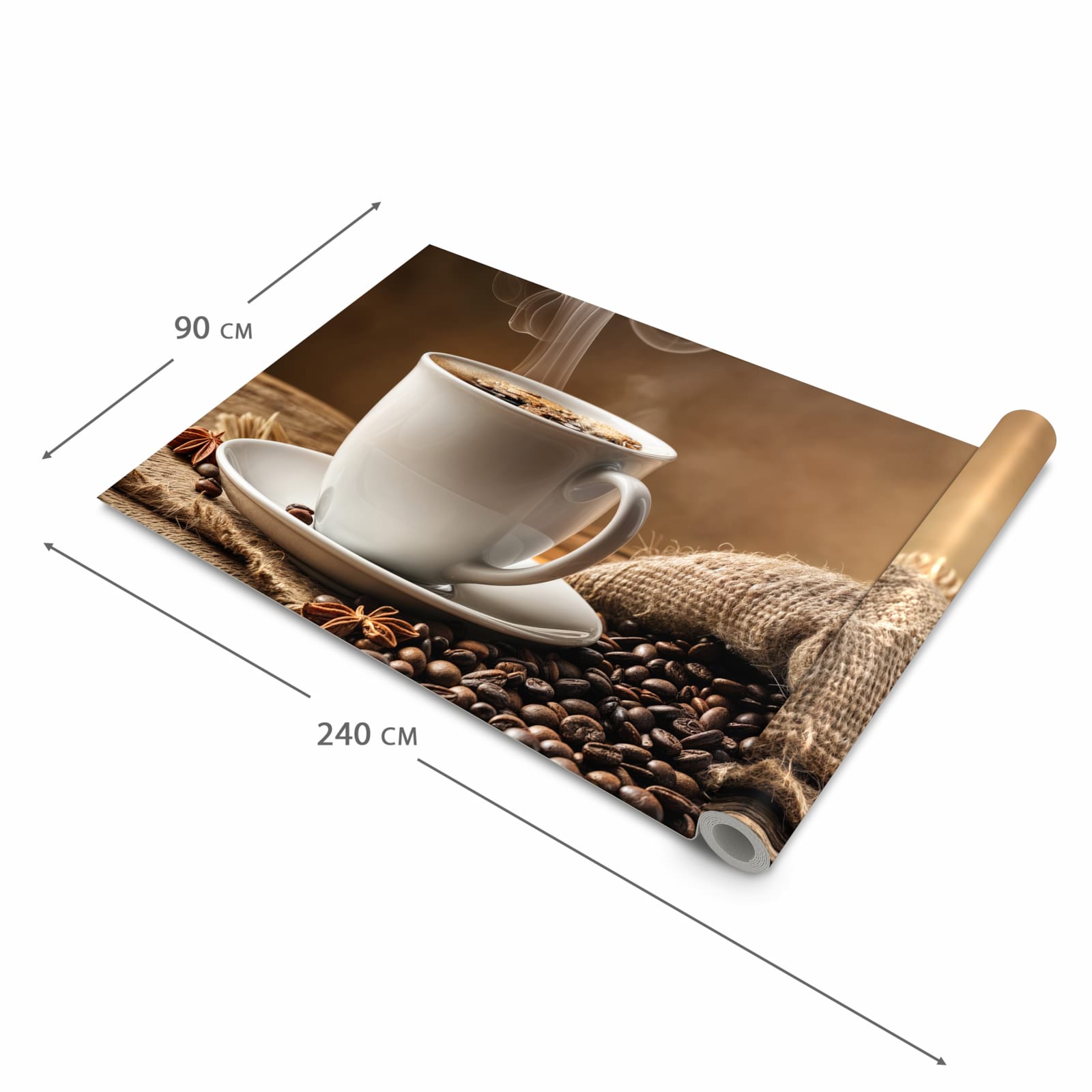 Geruchsneutraler rutschfester Küchenläufer mit Motiv Sanfte Kaffeegenuss in der Größe 90x180 cm