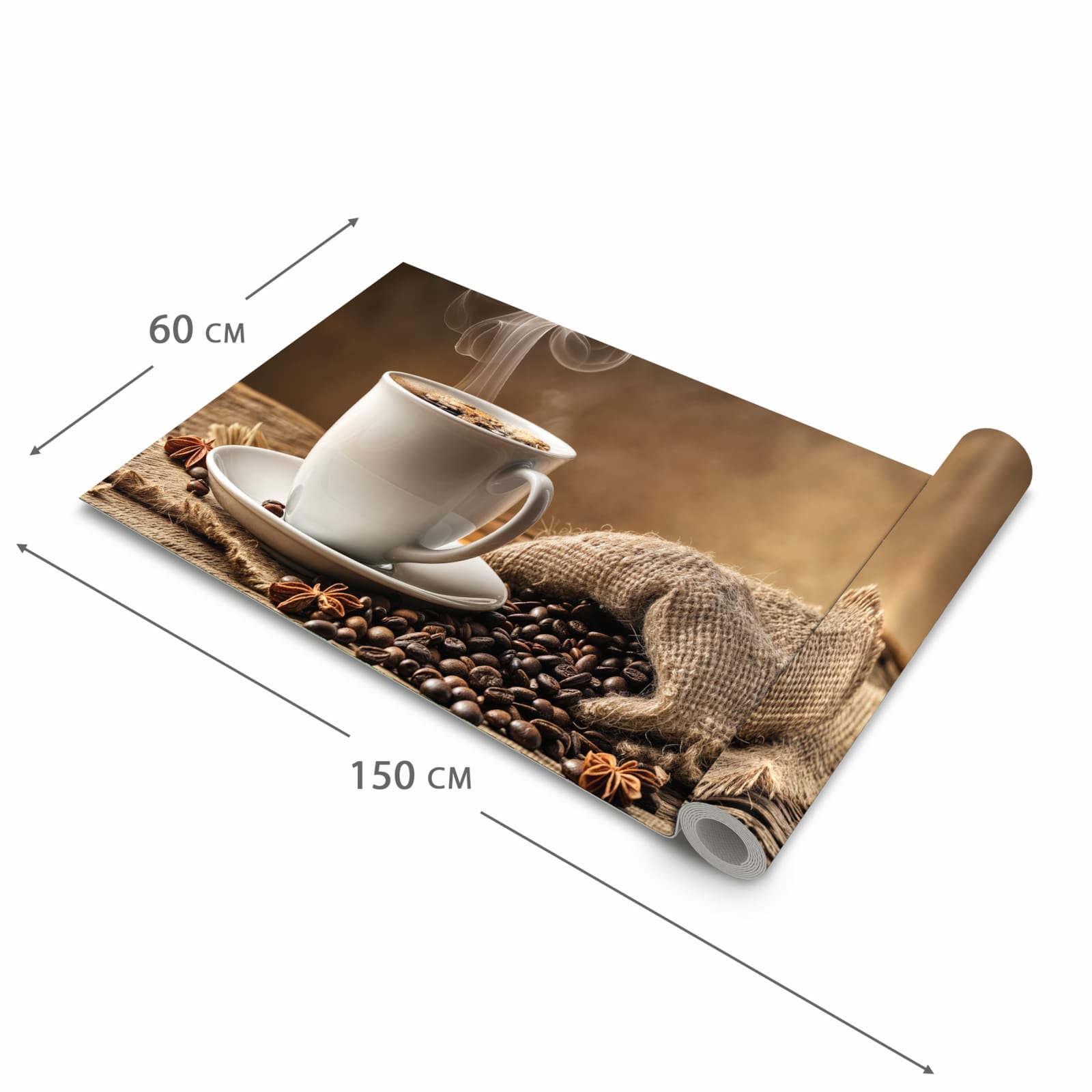 Farbbeständiger waschbarer Küchenteppich mit Motiv Sanfte Kaffeegenuss in der Grösse 80x300 cm