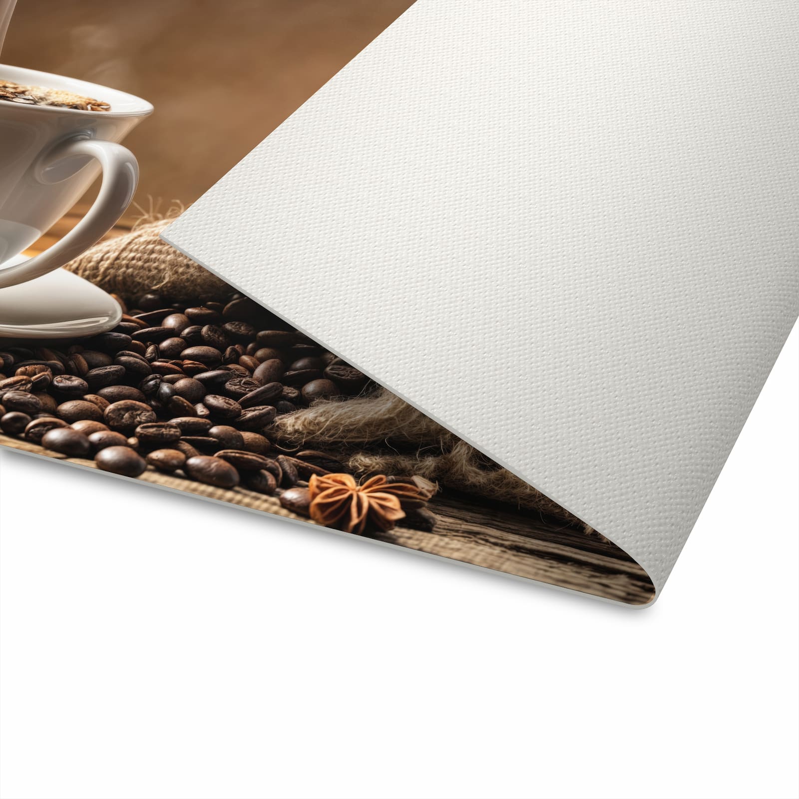 Komfortabler Teppich in Küche mit Motiv Sanfte Kaffeegenuss in der Unterseite