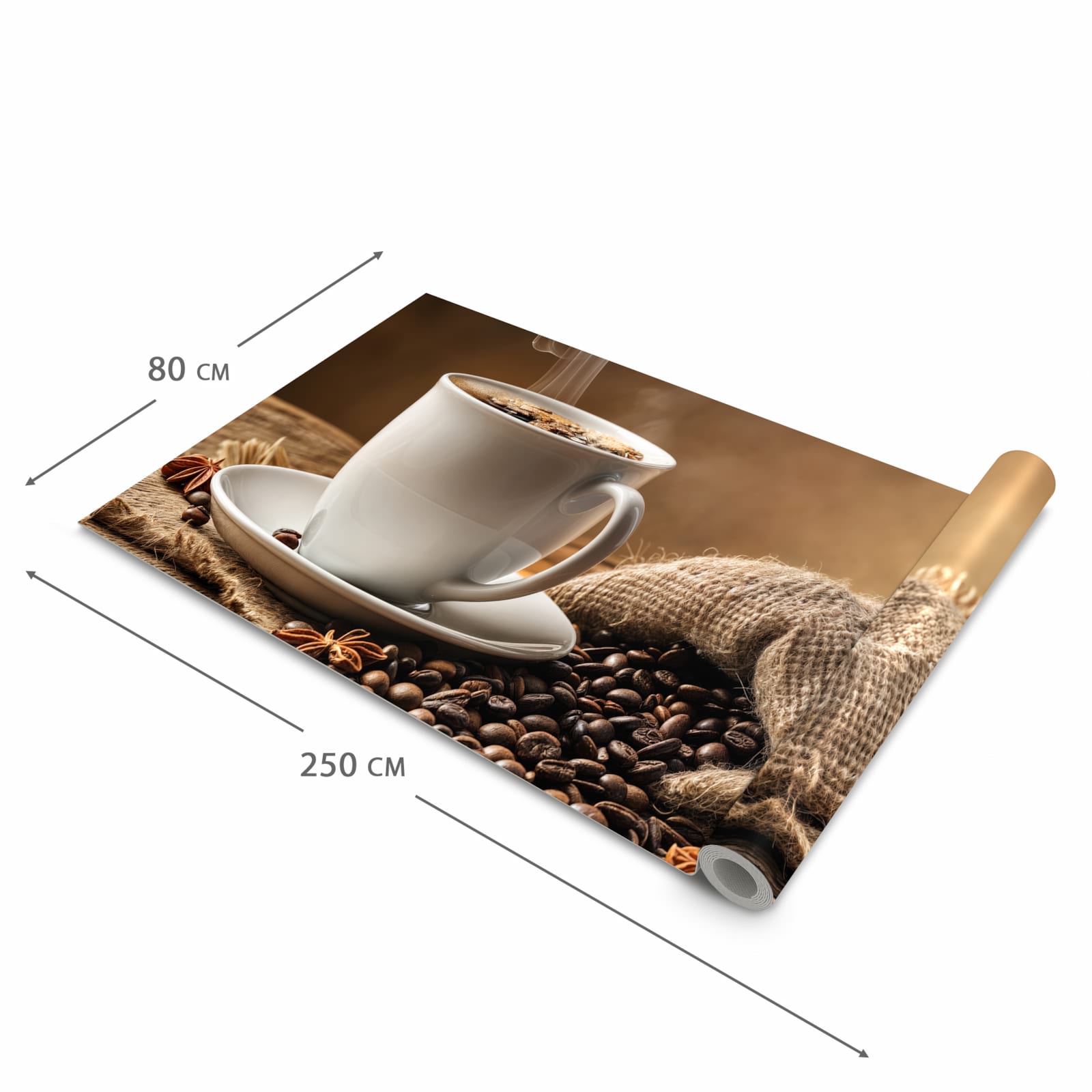 Rutschfester Küchenläufer mit Motiv Sanfte Kaffeegenuss in der Grösse 90x180 cm für Trittkomfort