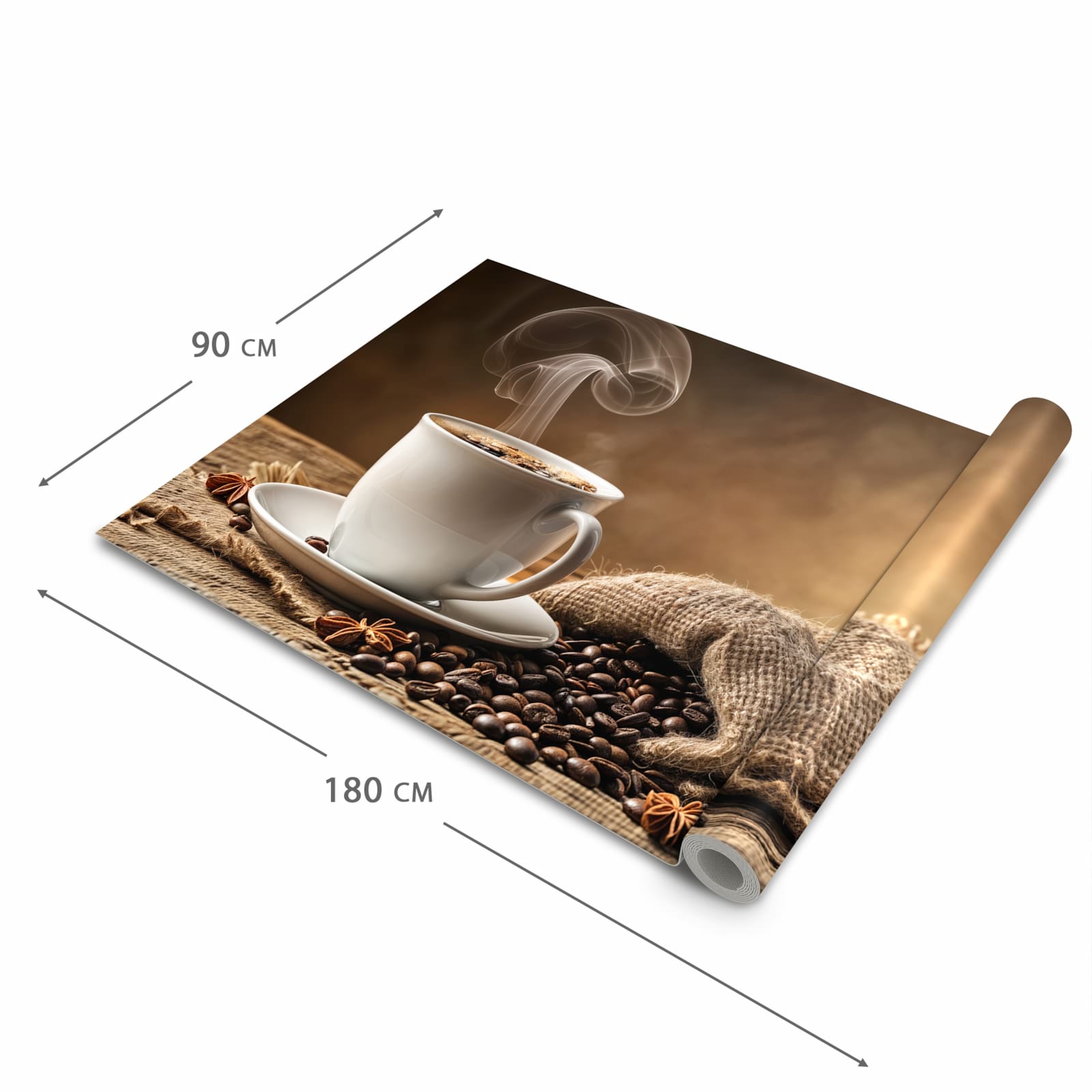 Schmutzabweisender waschbarer Küchenläufer mit Motiv Sanfte Kaffeegenuss in der Größe 90x180 cm