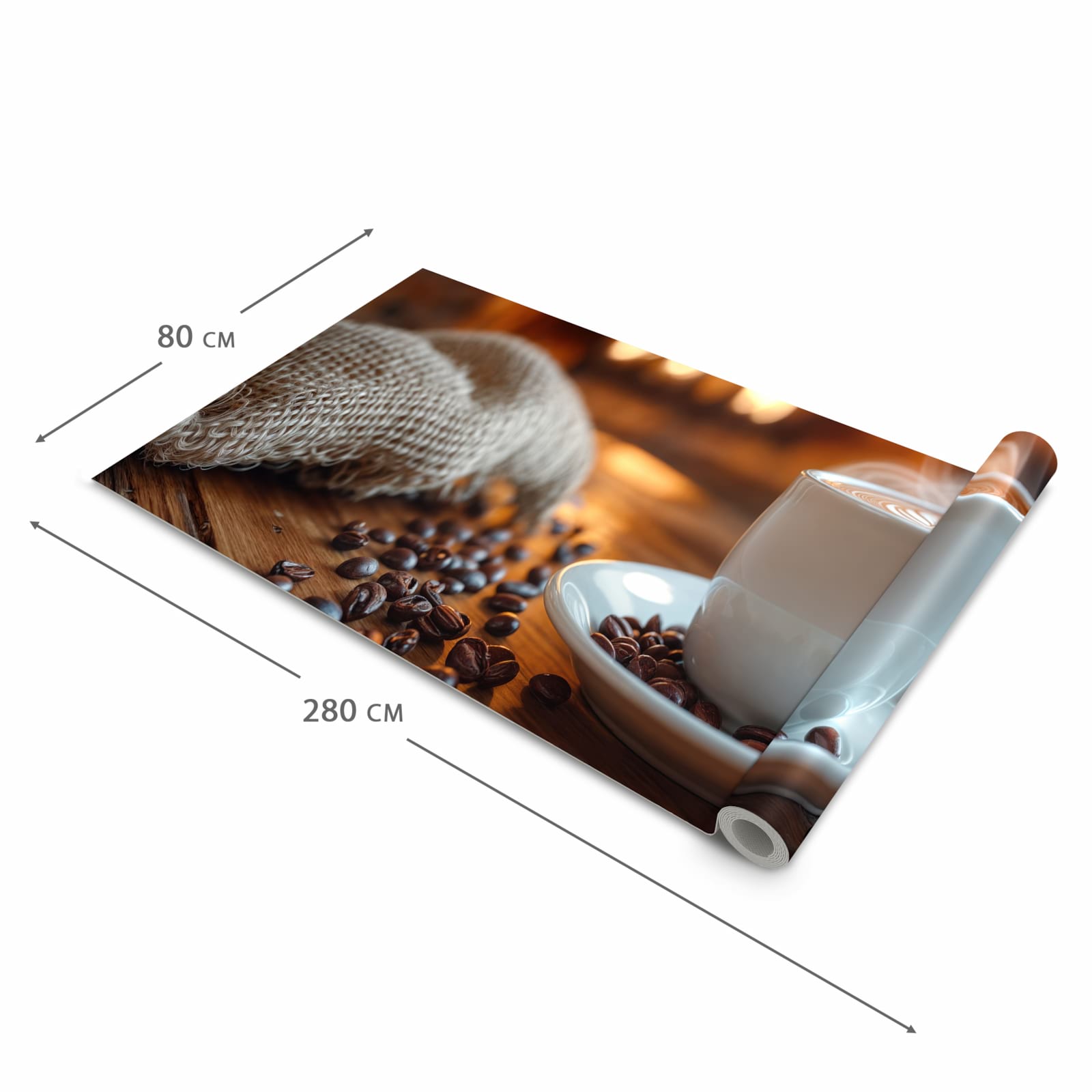 Rutschfester waschbarer Küchenteppich mit Motiv Gemütliche Kaffeepause in der Grösse 80x300 cm