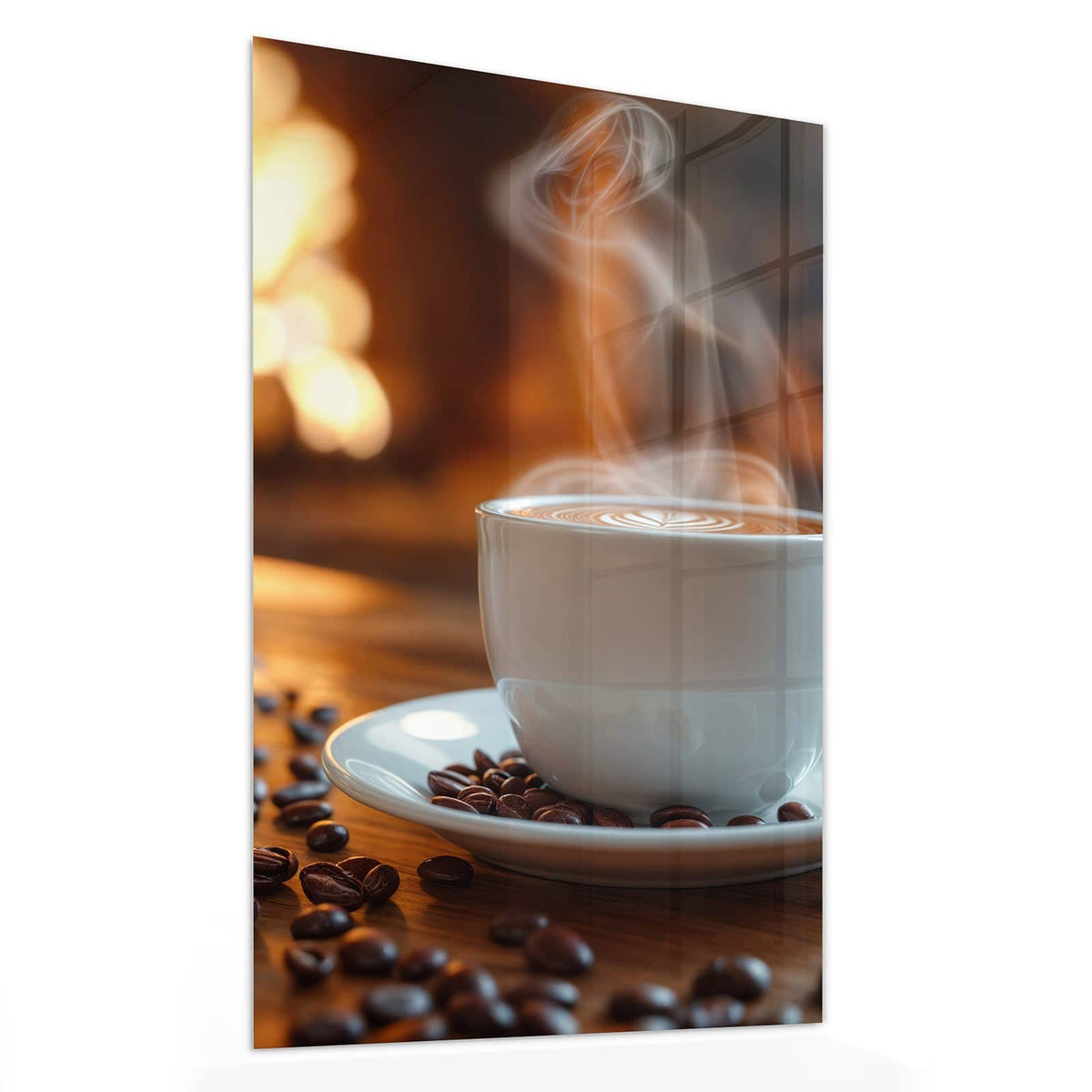 11 Größen – von 30 × 60 bis 60 × 150 cm – Wandbild - Kaffee am Kaminfeuer - Hochformat