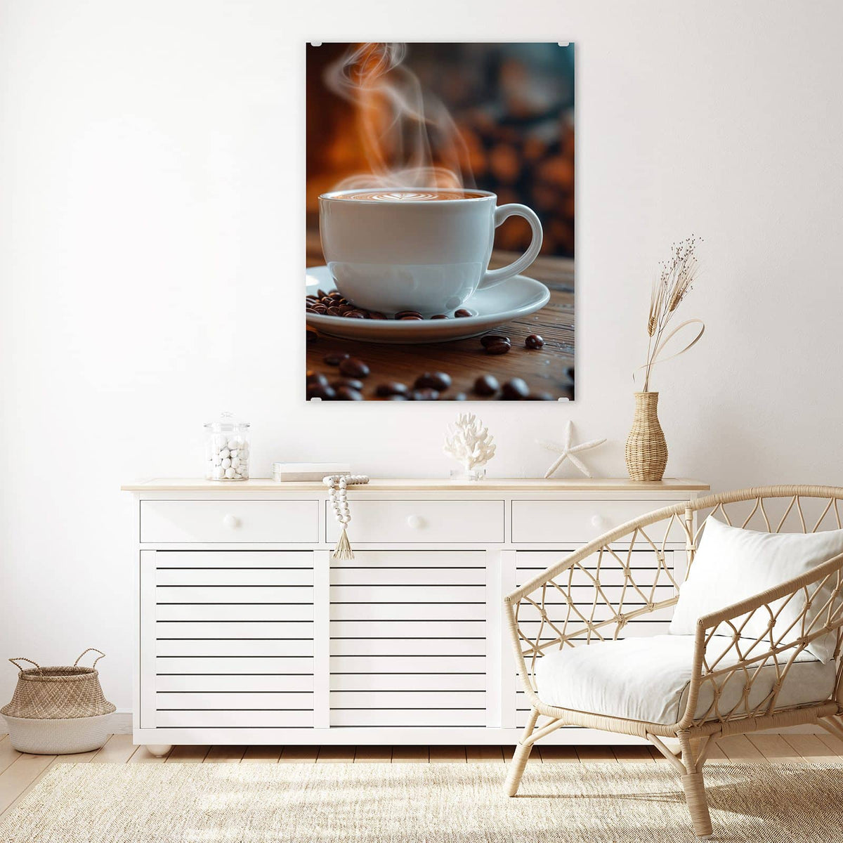 Aufhängung liegt bei – Motiv später wechselbar – Wandbild - Kaffee am Kaminfeuer - Hochformat