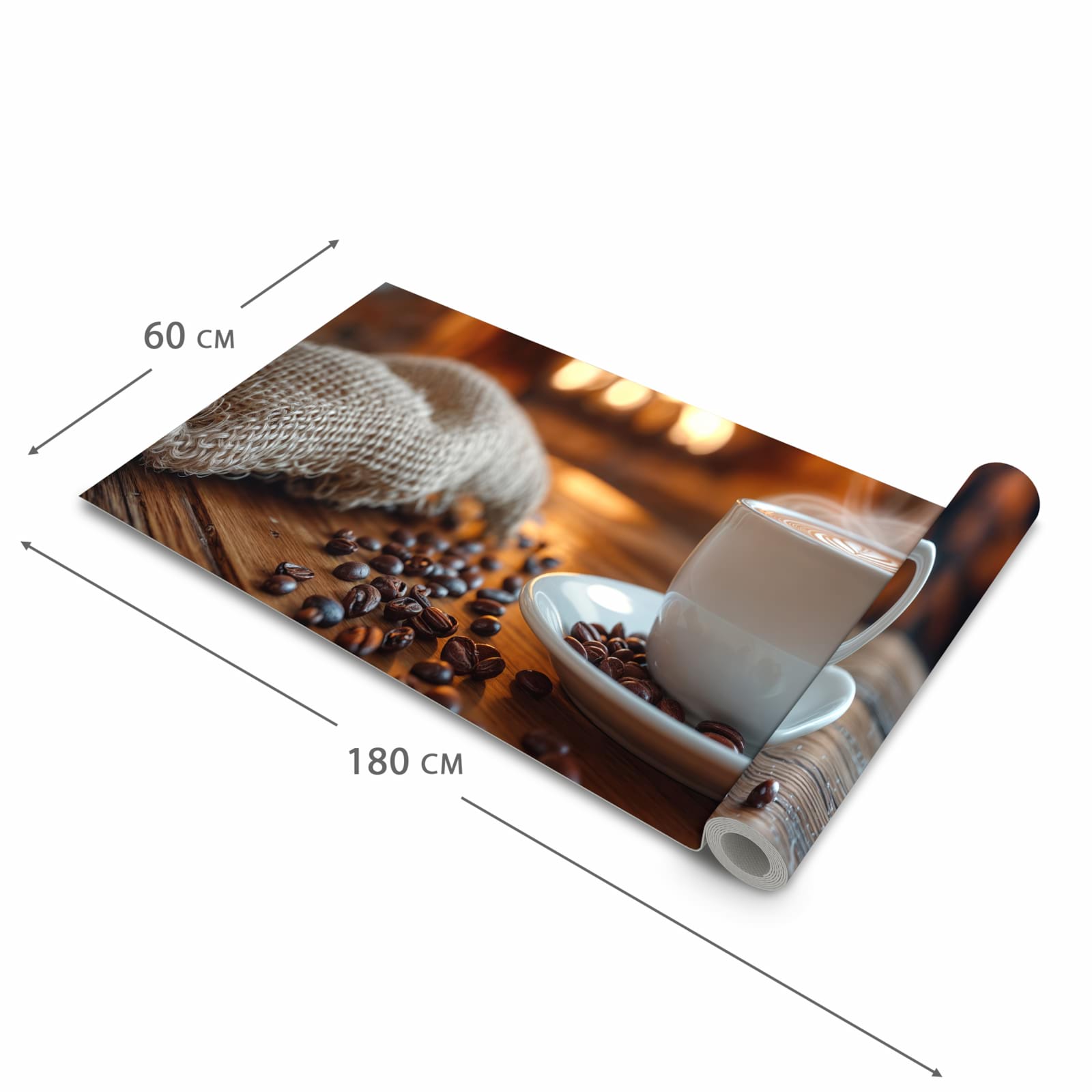 Rutschfester dünner Küchenteppich mit Motiv Gemütliche Kaffeepause in der Größe 80x300 cm