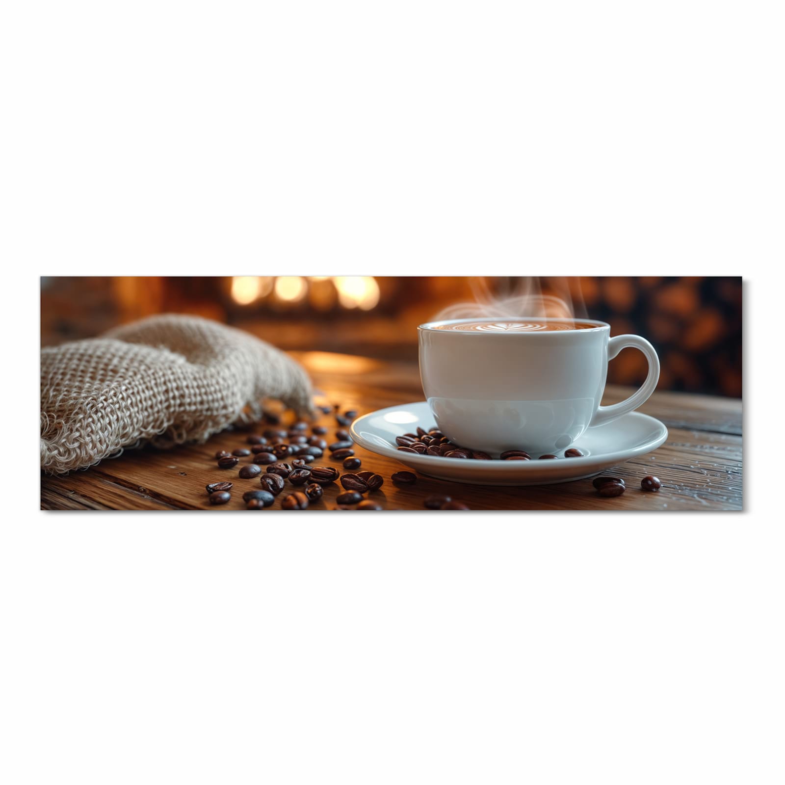 Küchenteppich mit Motiv Gemütliche Kaffeepause in Frontansicht für sicheres Aufbewahren