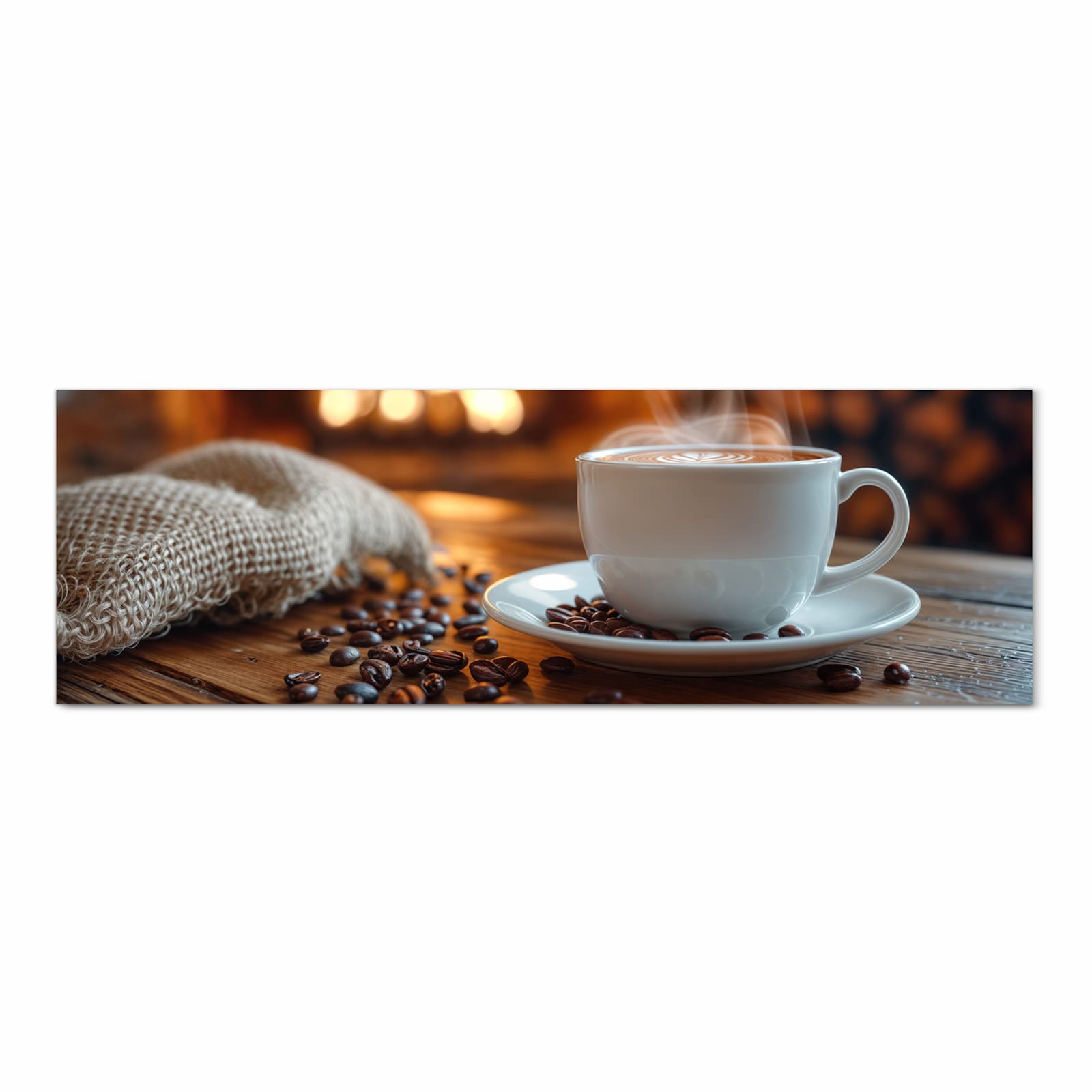 Küchenteppich mit Motiv Gemütliche Kaffeepause in Frontansicht für optimalen Trittkomfort