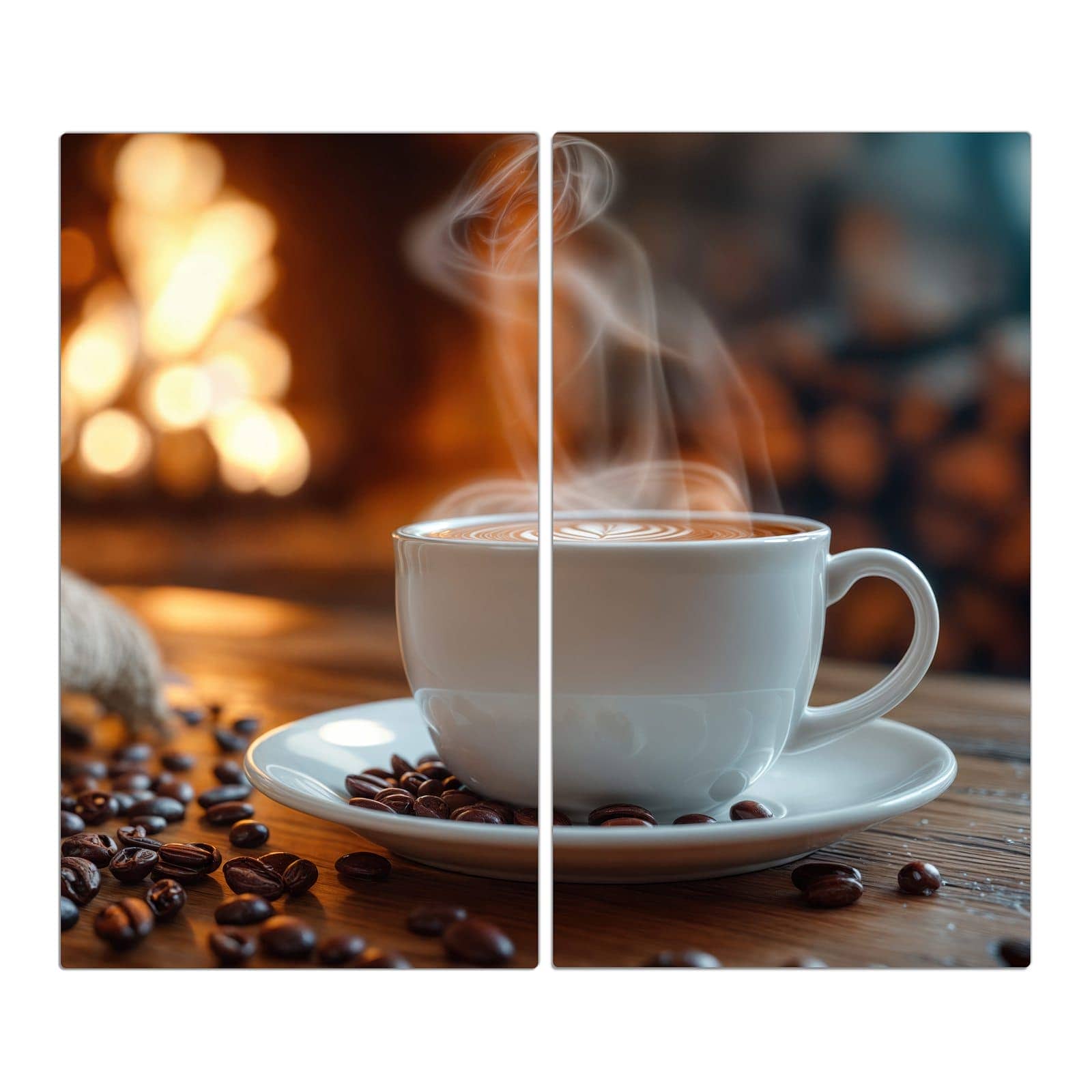 2-teilige Abdeckplatten für den Herd mit Gemütliche Kaffeepause-Motiv in der Frontansicht #grösse_2-Teilig (60x52cm)