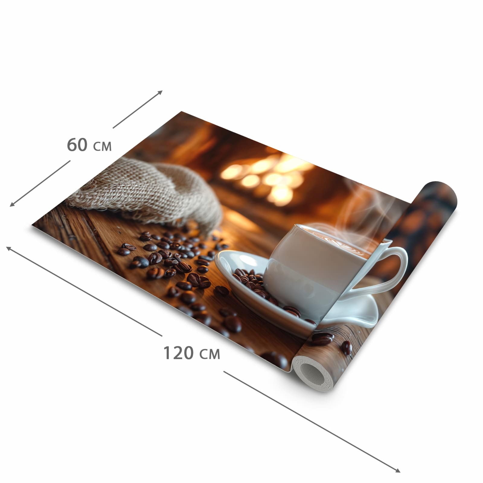 Pflegeleichter dünner Küchenteppich mit Motiv Gemütliche Kaffeepause in der Grösse 80x300 cm