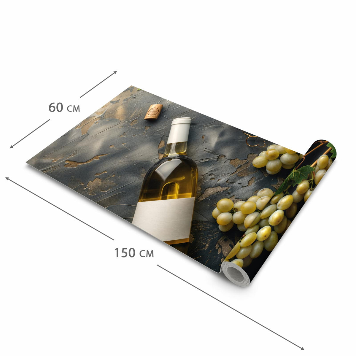 Küchenteppich mit Motiv Weintrauben mit Wein in der Grösse 80x300 cm für sichere Aufbewahrung