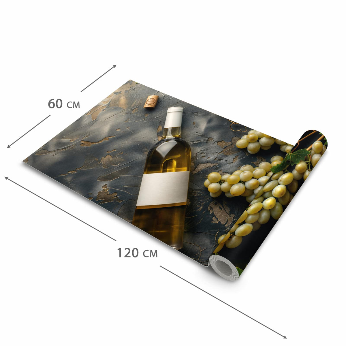 Formstabiler Küchenläufer mit Motiv Weintrauben mit Wein in der Grösse 80x280 cm