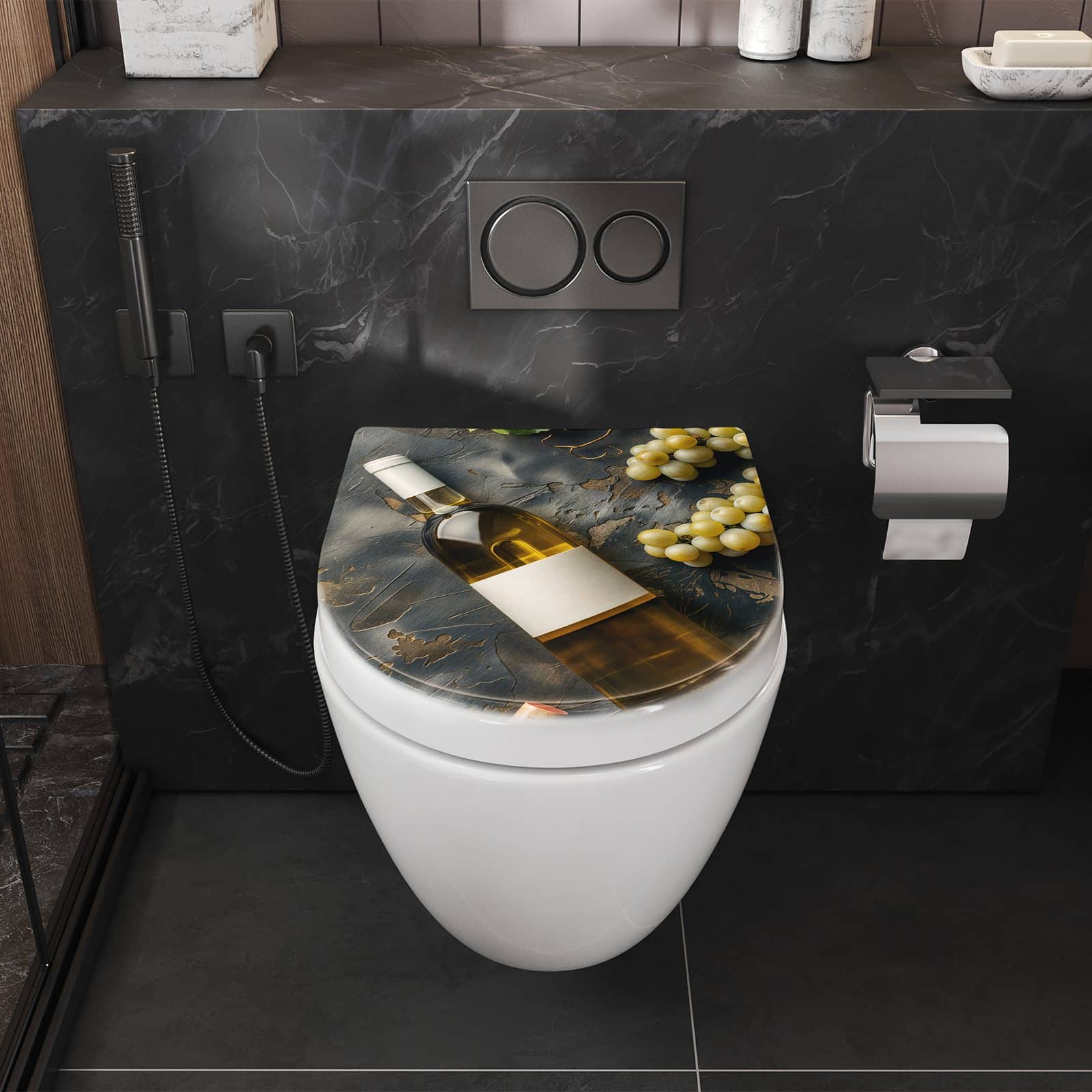 WC-Sitz mit Absenkautomatik Weintrauben mit Wein