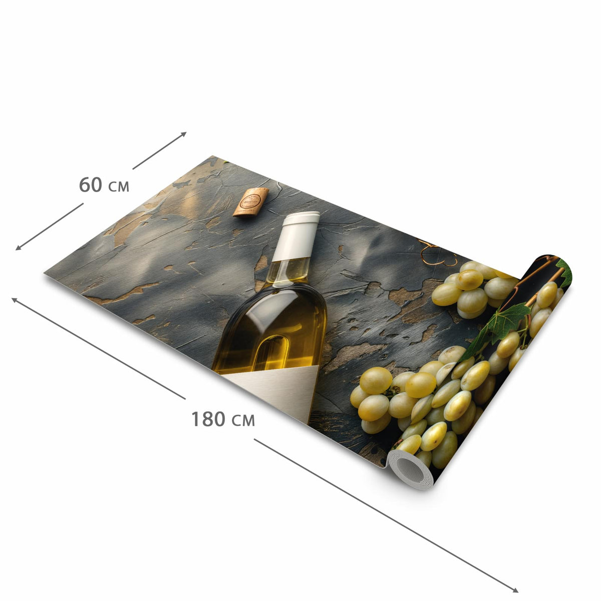 Zeitsparender Küchenläufer mit Motiv Weintrauben mit Wein in der Grösse 80x300 cm