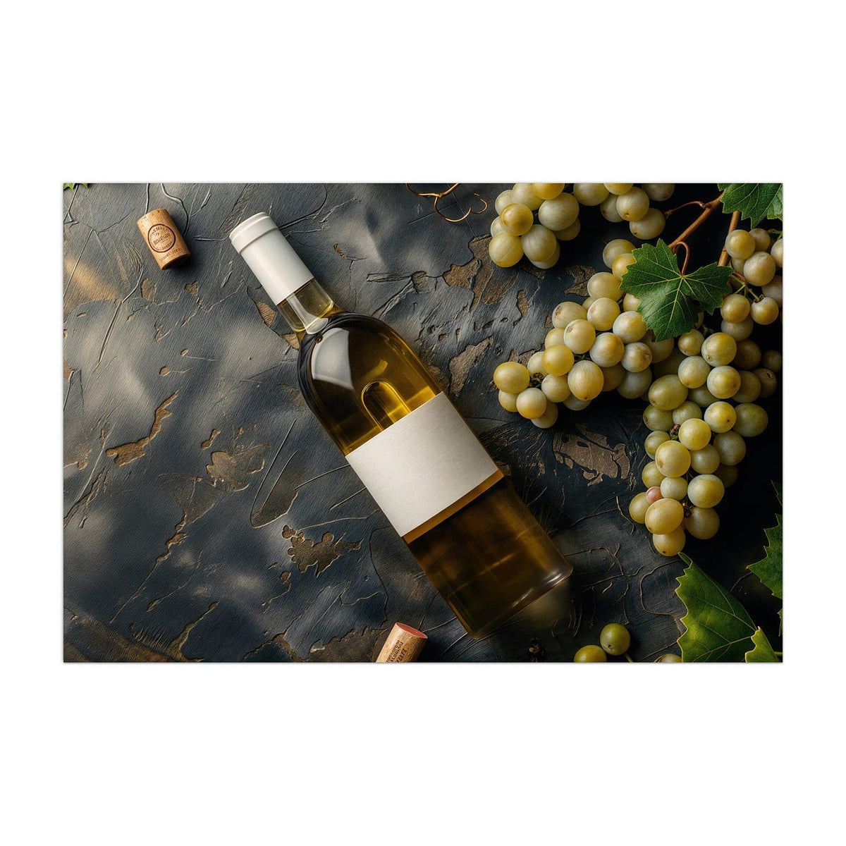 Küchenrückwand aus Glas Weißwein mit Trauben im Hochformat, Motiv bildfüllend von vorn