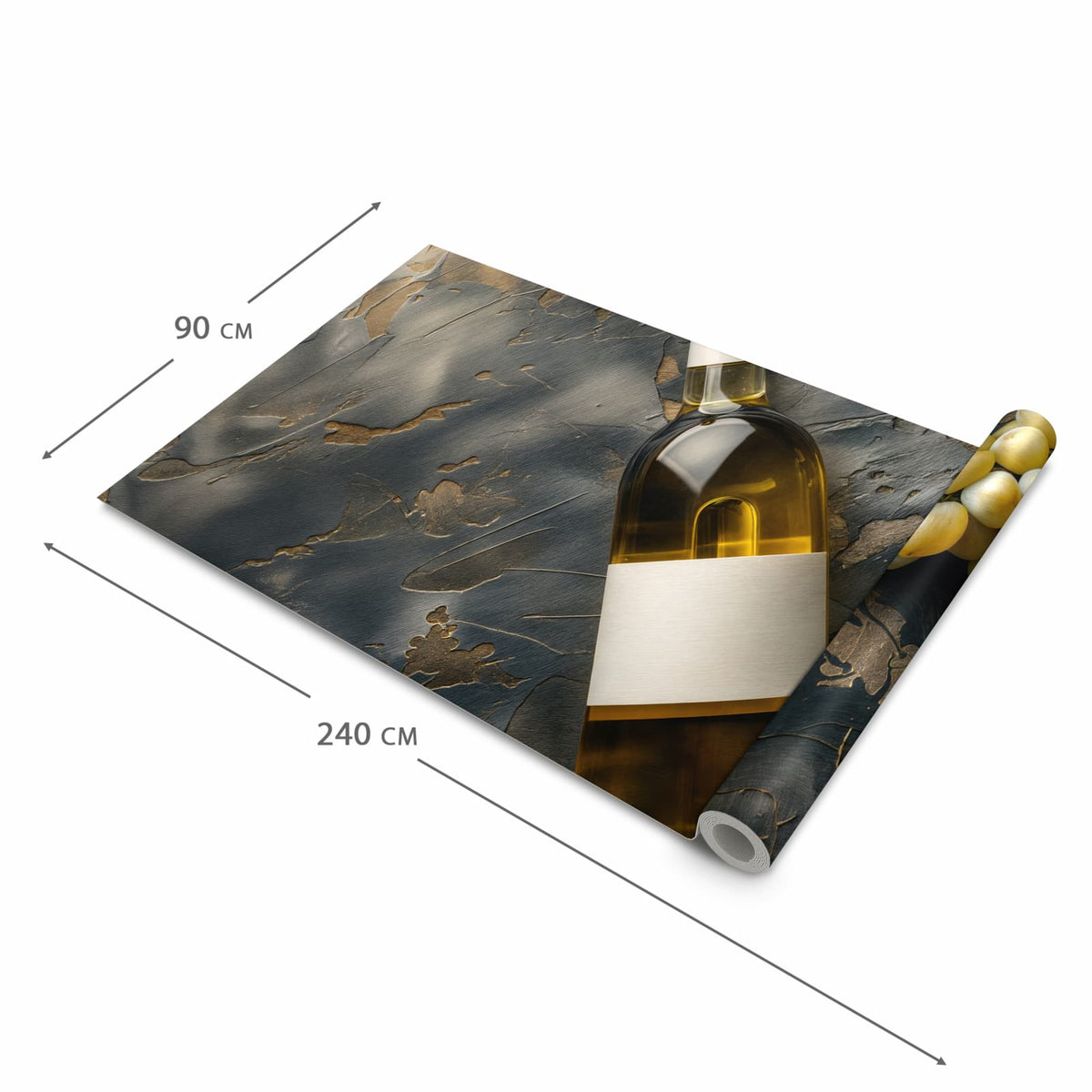 Flacher rutschfester Läufer mit Motiv Weintrauben mit Wein in der Grösse 80x300 cm