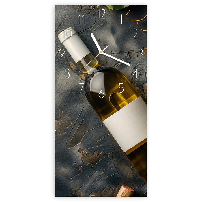 Wanduhr Weintrauben mit Wein aus Glas – Hochformat 30 × 60 cm mit Ziffernblatt Elegant