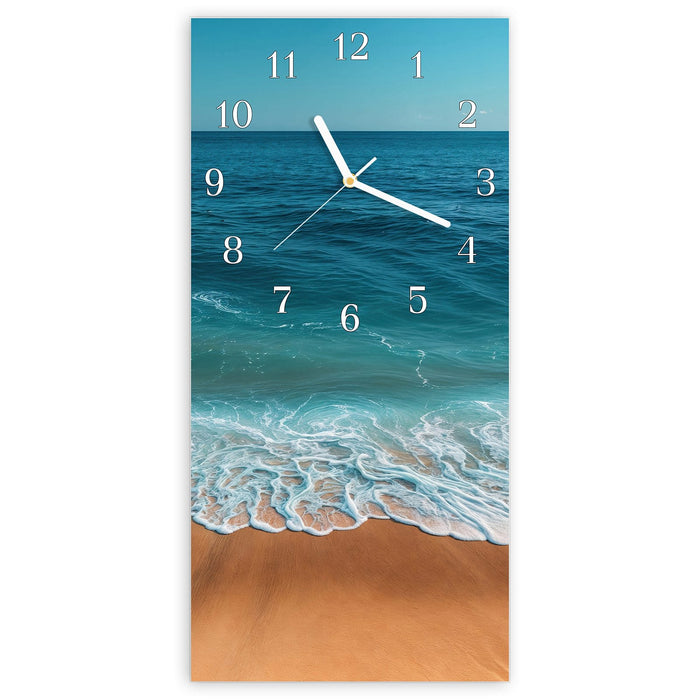 Wanduhr Sandstrand Wellen aus Glas – Hochformat 30 × 60 cm mit Ziffernblatt Klassisch