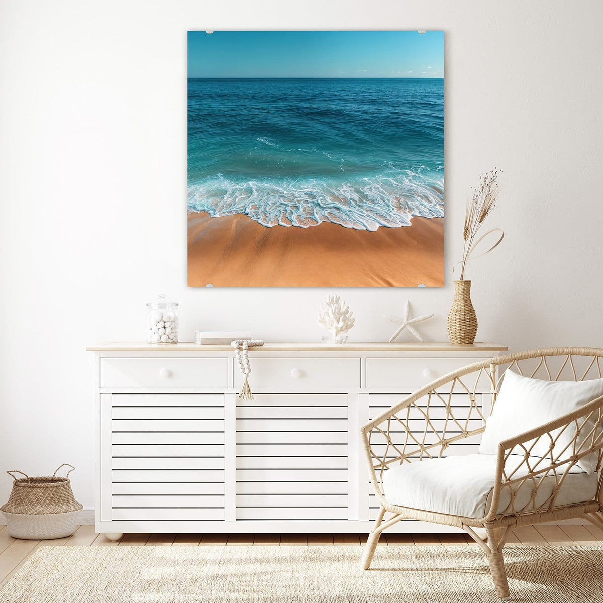 Echtglas, 4 mm – kein Acryl, keine Folie – Wandbild - Azurblaues Meer - Quadratisch