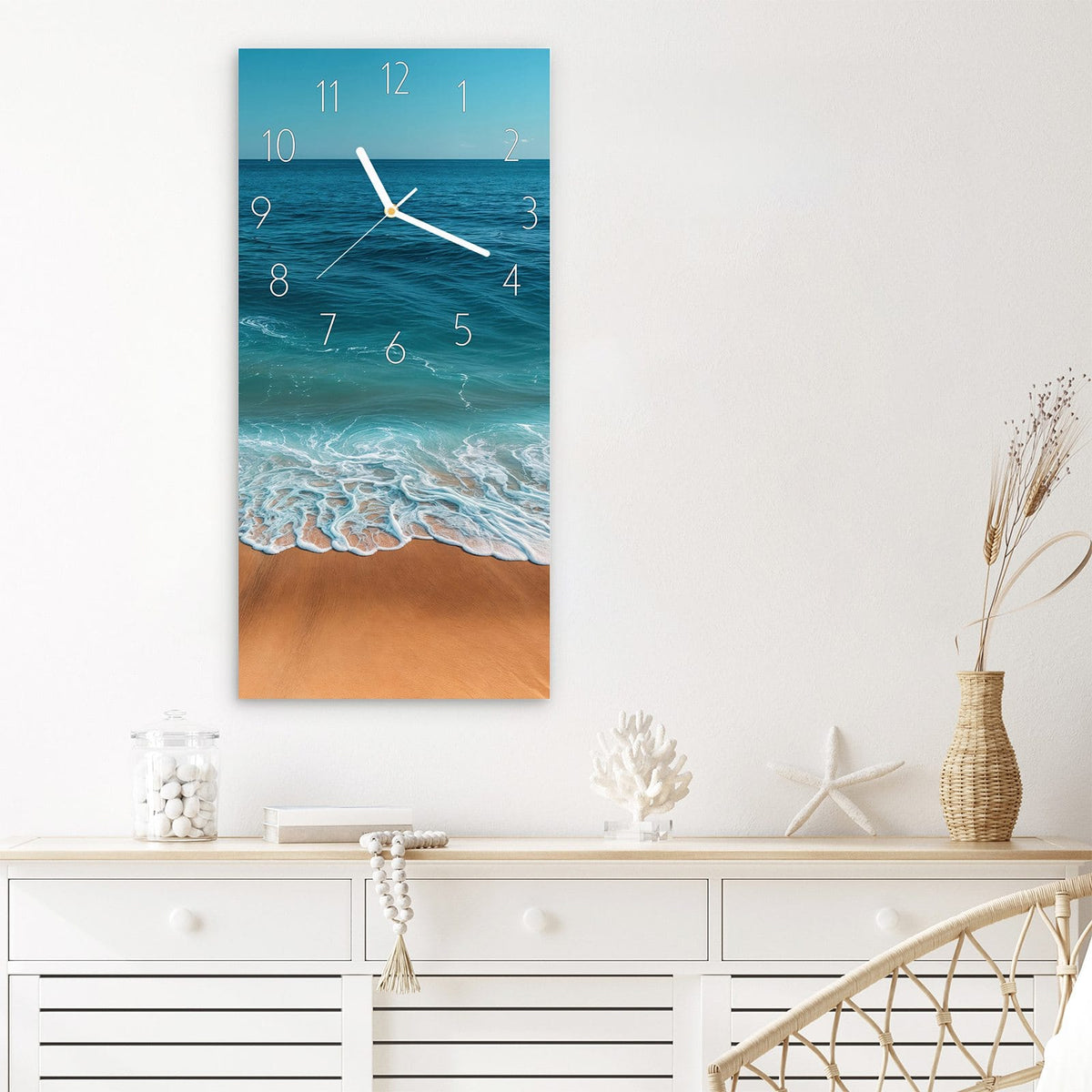Wanduhr Sandstrand Wellen aus Glas – Sanfte Wellen am goldenen Strand