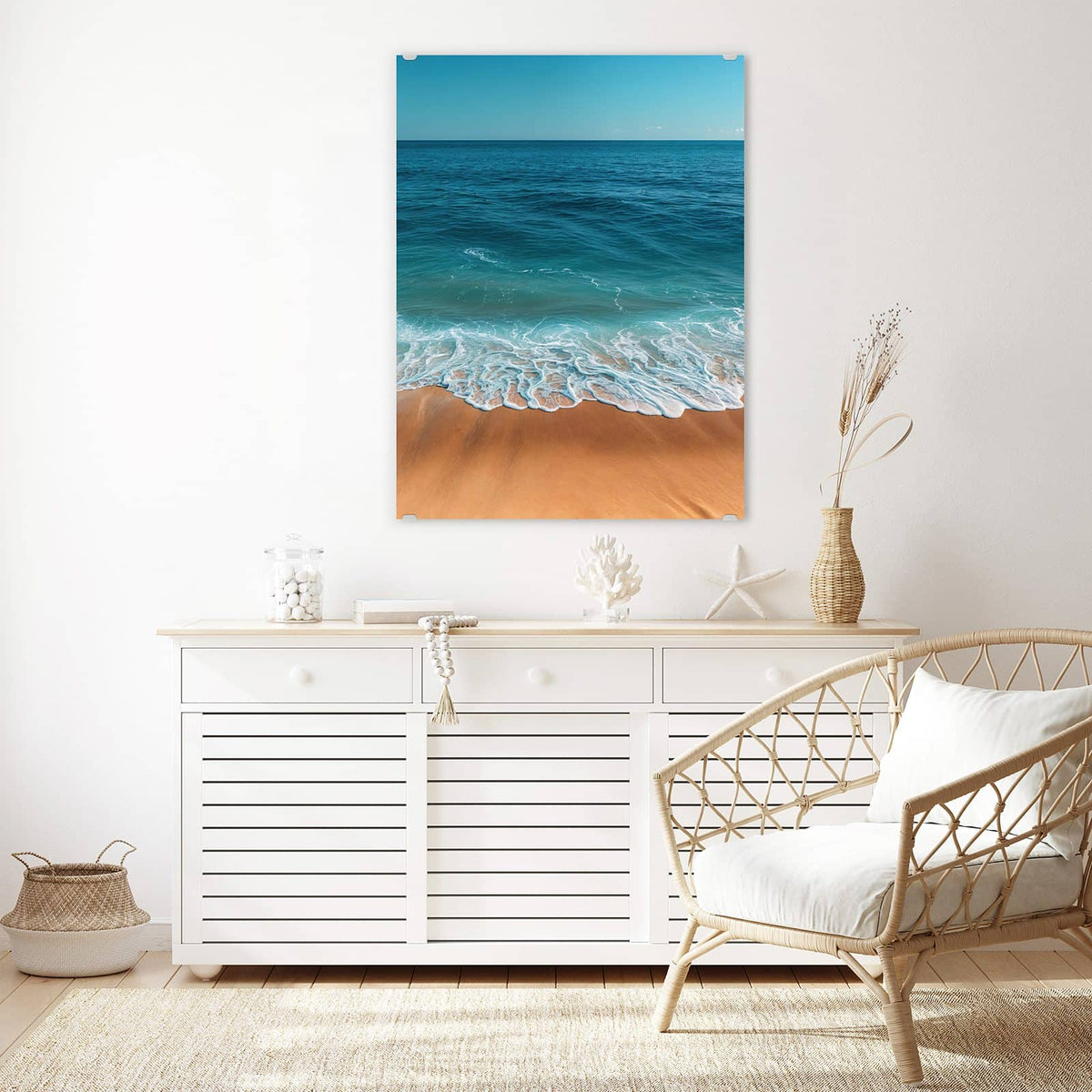 Aufhängung liegt bei – Motiv später wechselbar – Wandbild - Azurblaues Meer - Hochformat