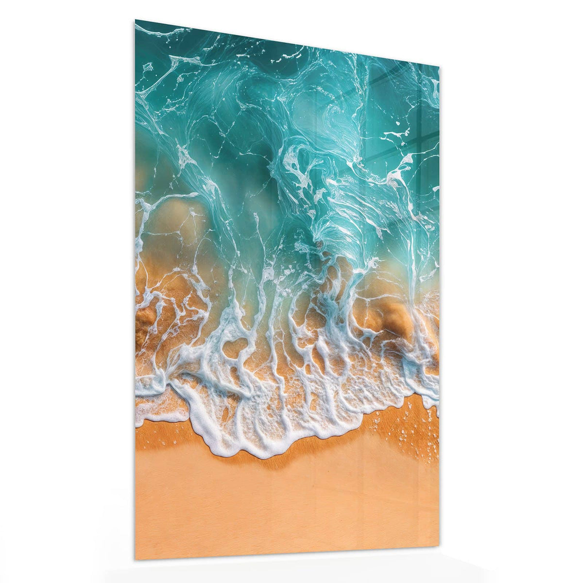 Glasbild Meer trifft Sand von der Seite, 4 mm Echtglas