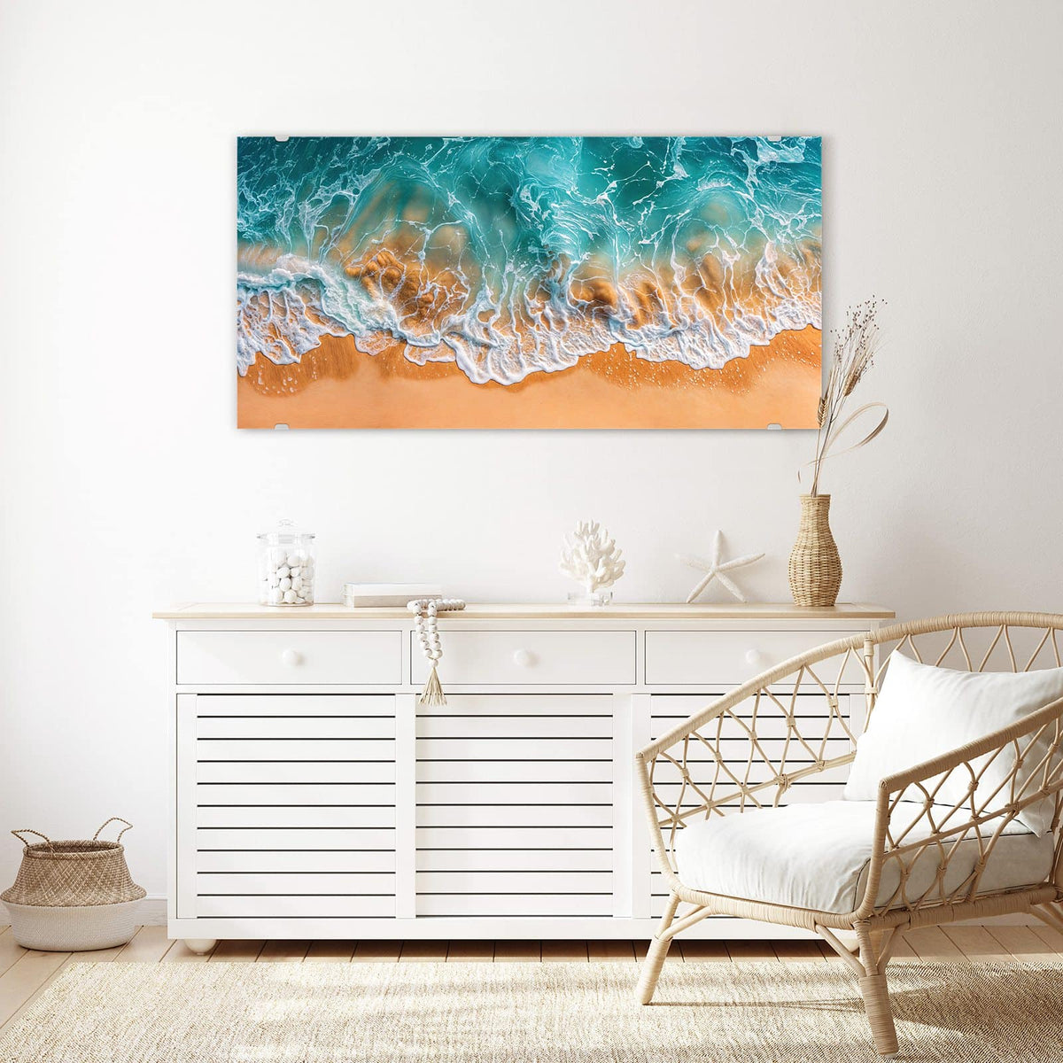 Echtglas, 4 mm – kein Acryl, keine Folie – Wandbild - Meer trifft Sand - Querformat